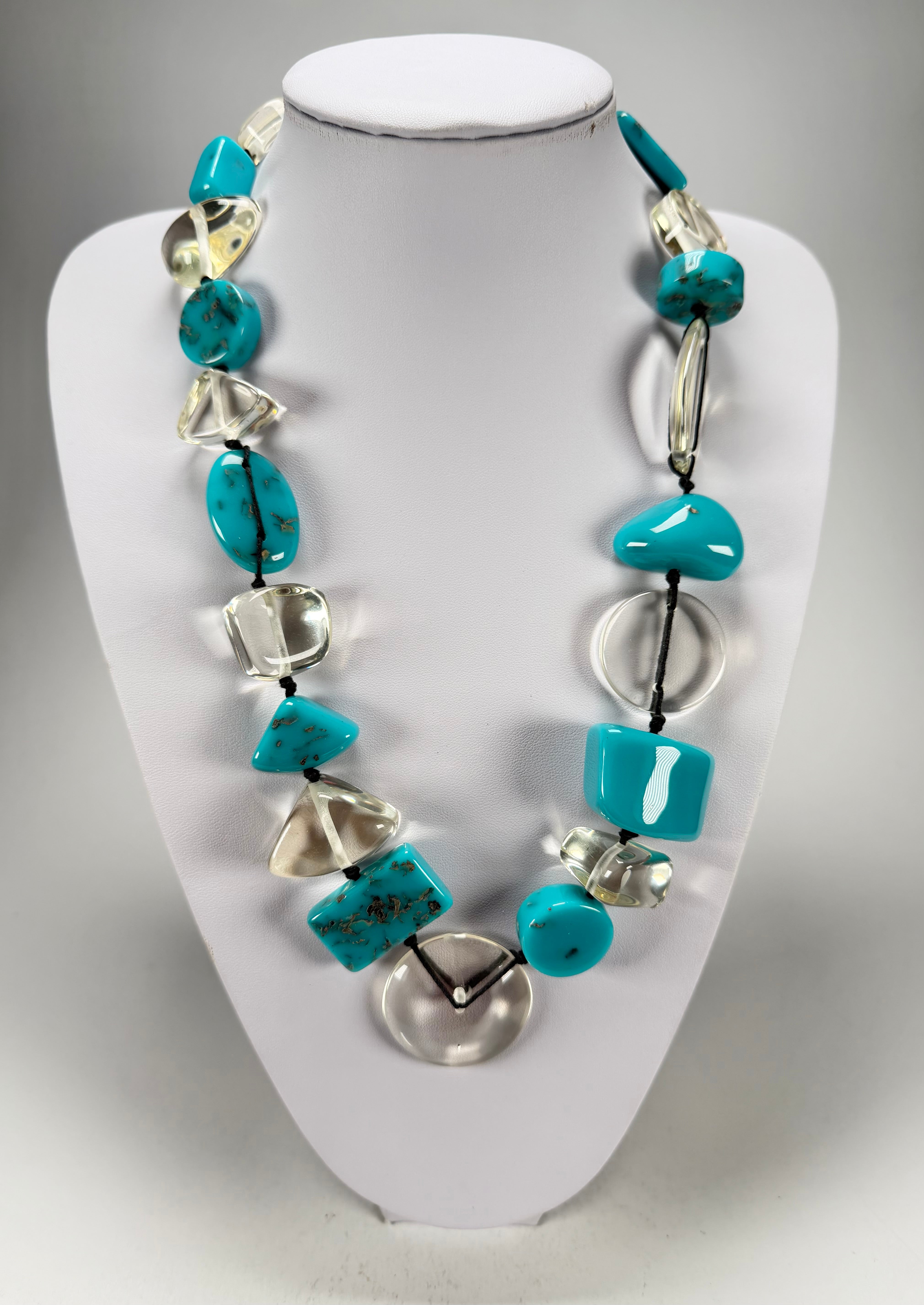 Jackie Brazil "Indiana" Turquoise & Transparent Multi-Bead Medium Resin 70cm Necklace ( N0033 )