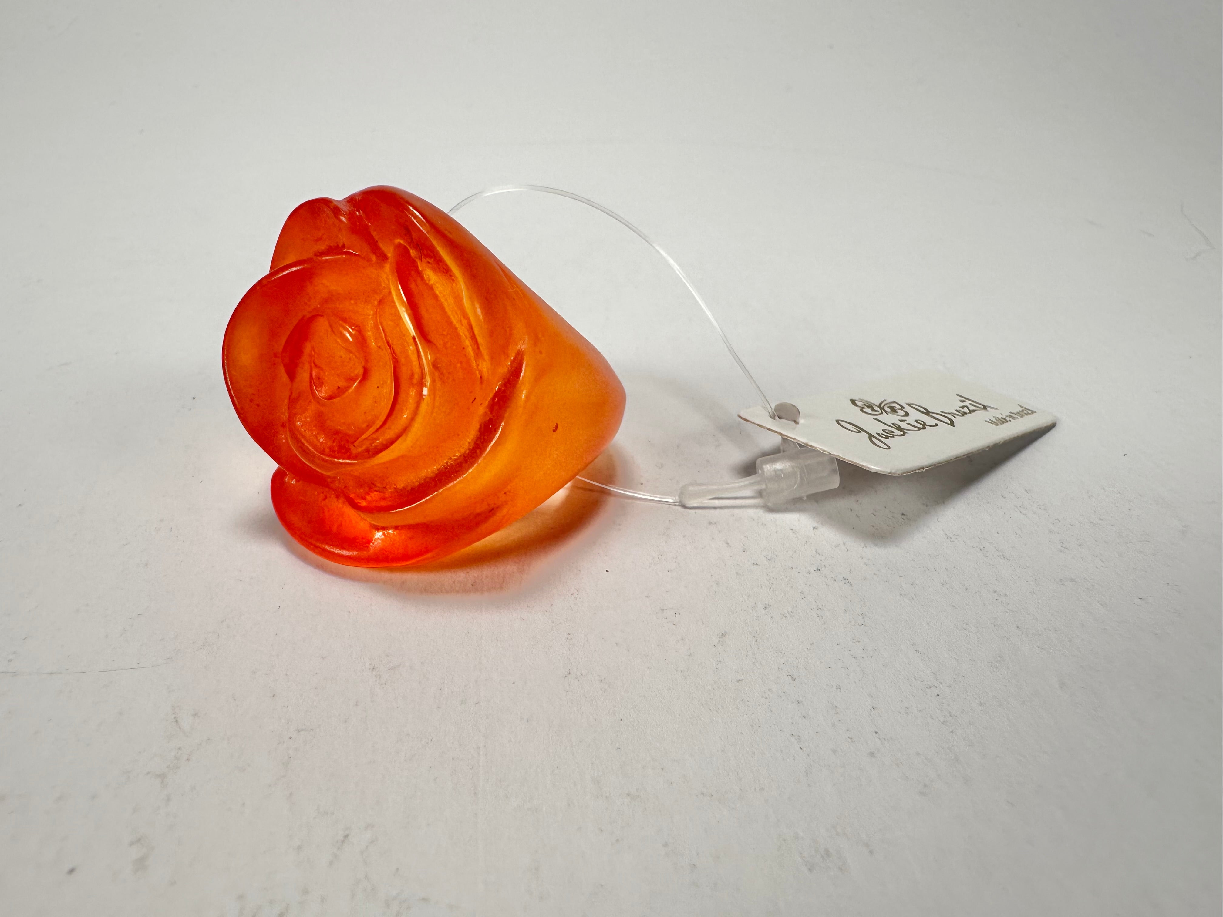 Jackie Brazil "Rose" Orange Resin Rose Ring ( R0585 ) Size UK O / US 7