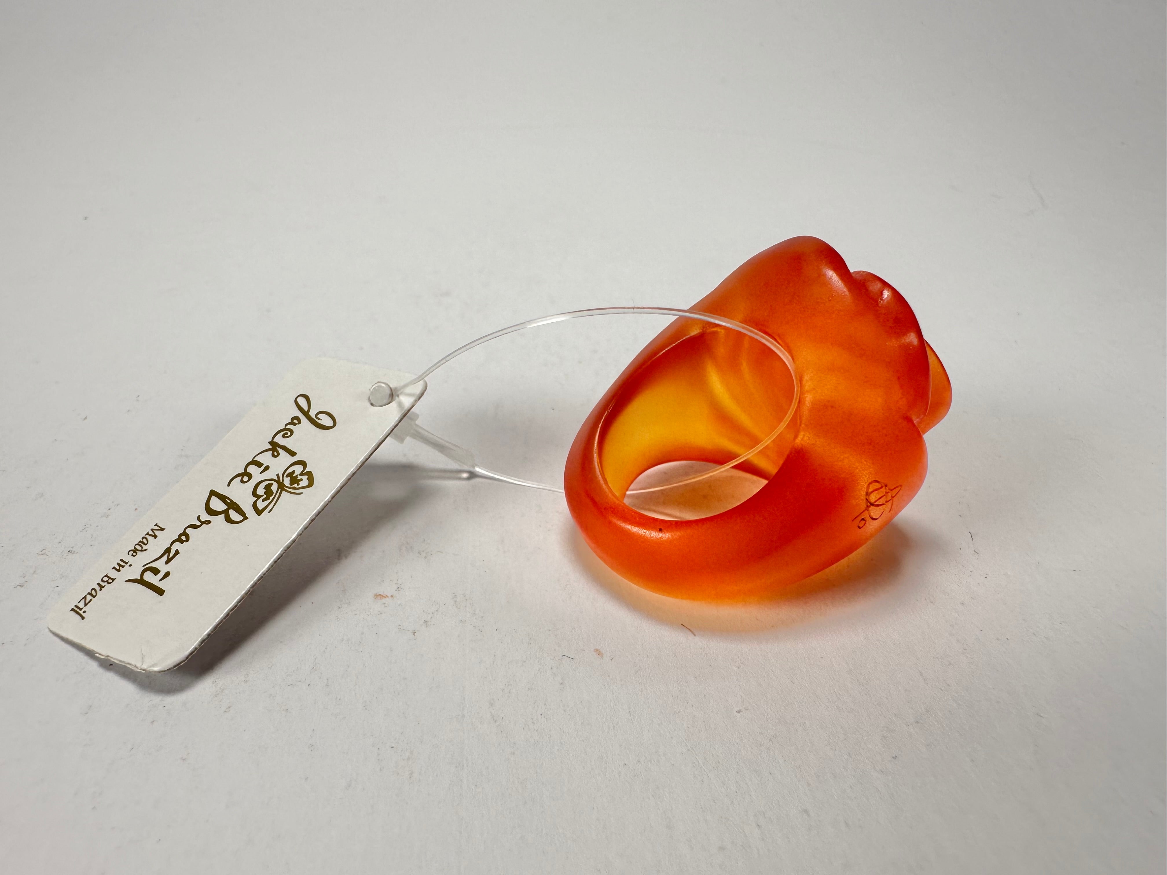 Jackie Brazil "Rose" Orange Resin Rose Ring ( R0585 ) Size UK O / US 7
