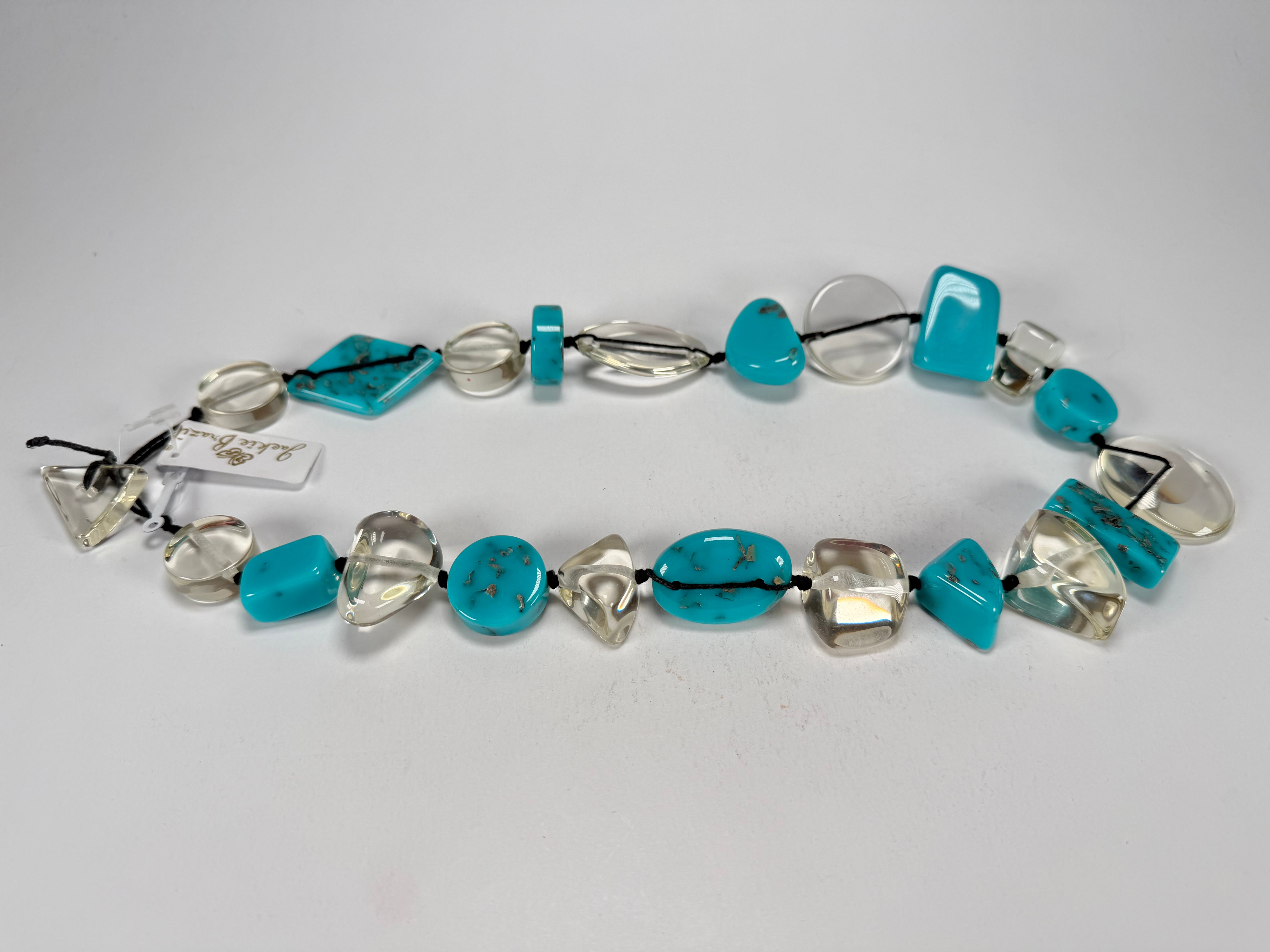 Jackie Brazil "Indiana" Turquoise & Transparent Multi-Bead Medium Resin 70cm Necklace ( N0033 )