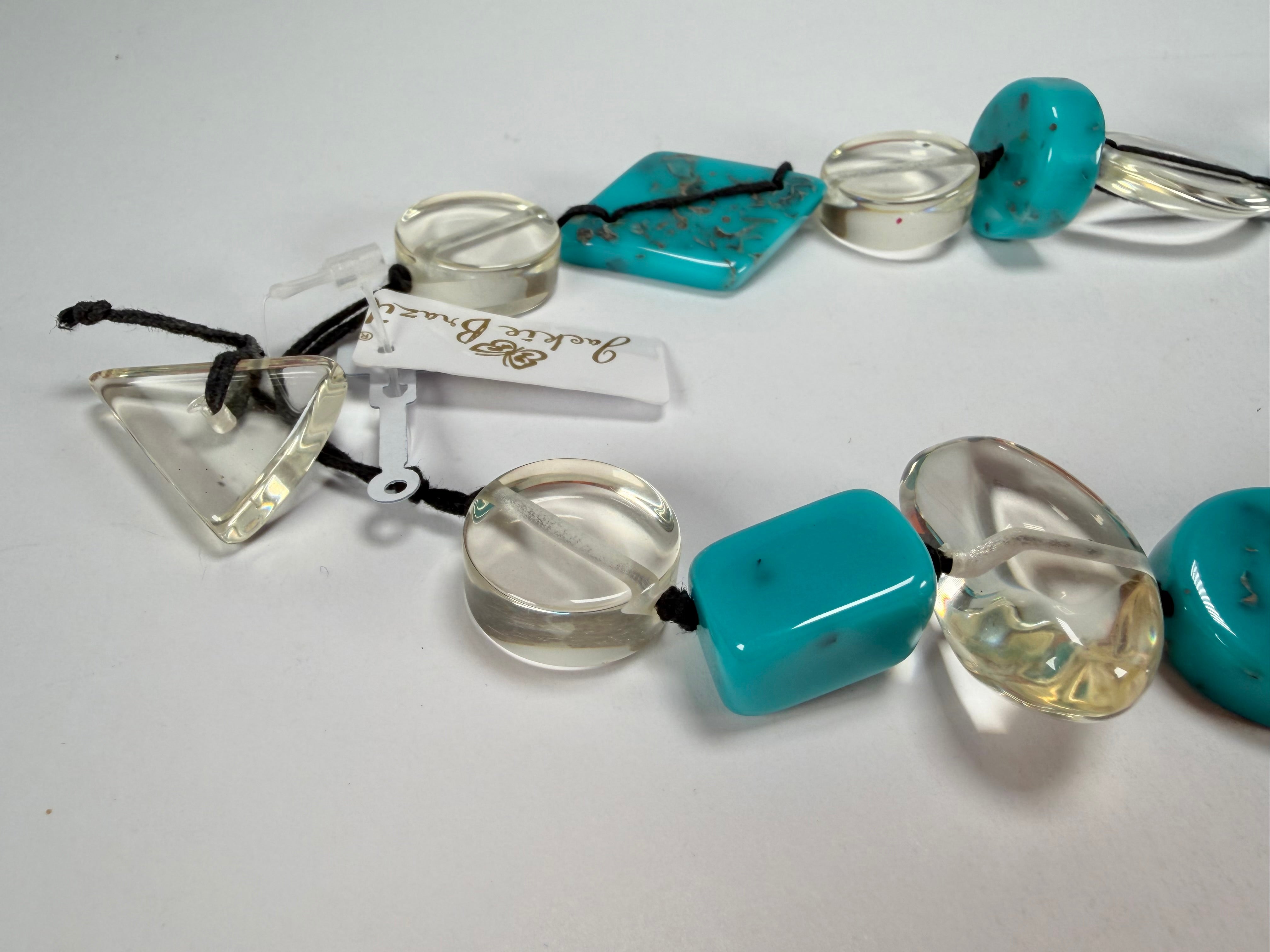 Jackie Brazil "Indiana" Turquoise & Transparent Multi-Bead Medium Resin 70cm Necklace ( N0033 )