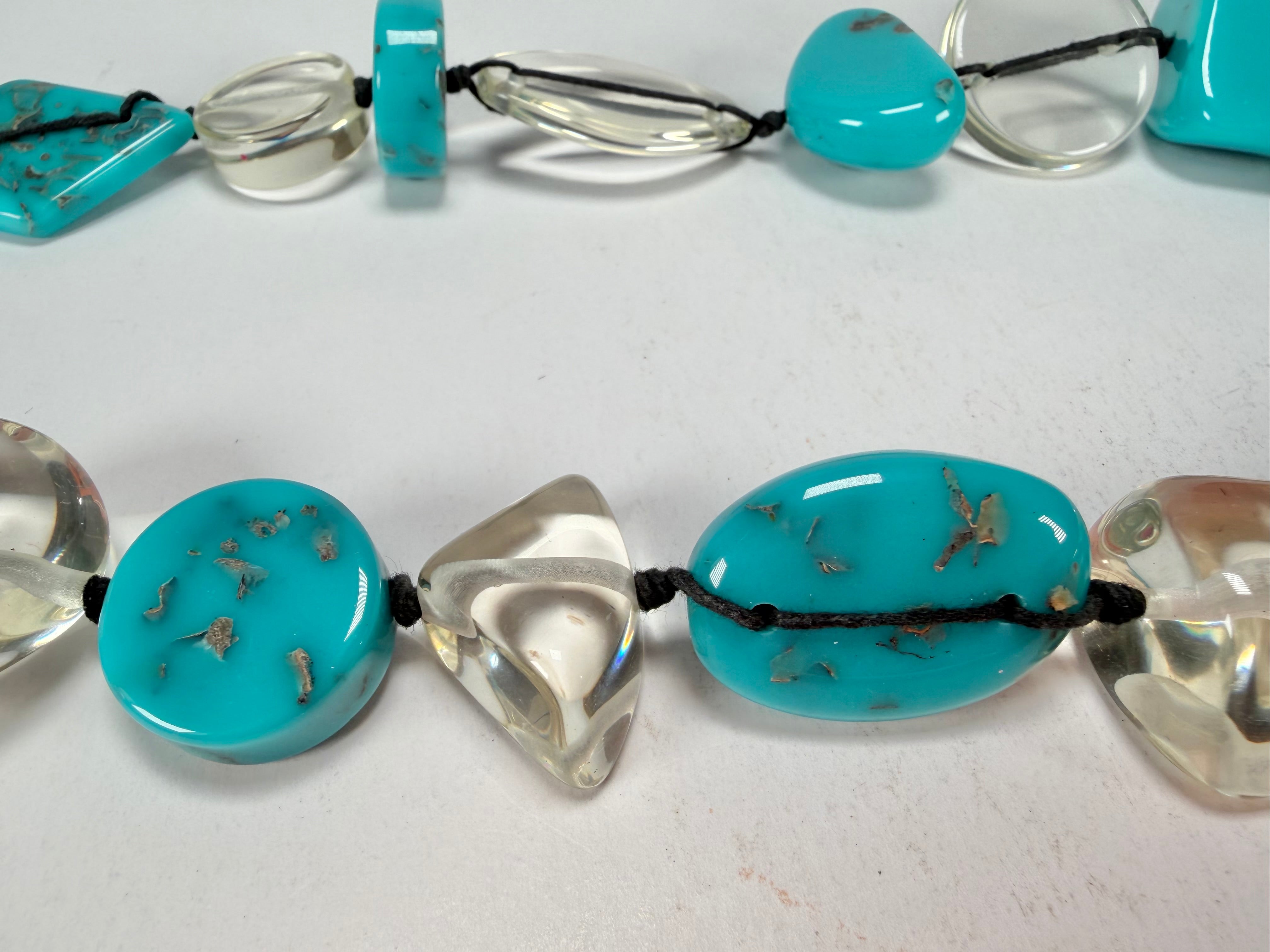 Jackie Brazil "Indiana" Turquoise & Transparent Multi-Bead Medium Resin 70cm Necklace ( N0033 )