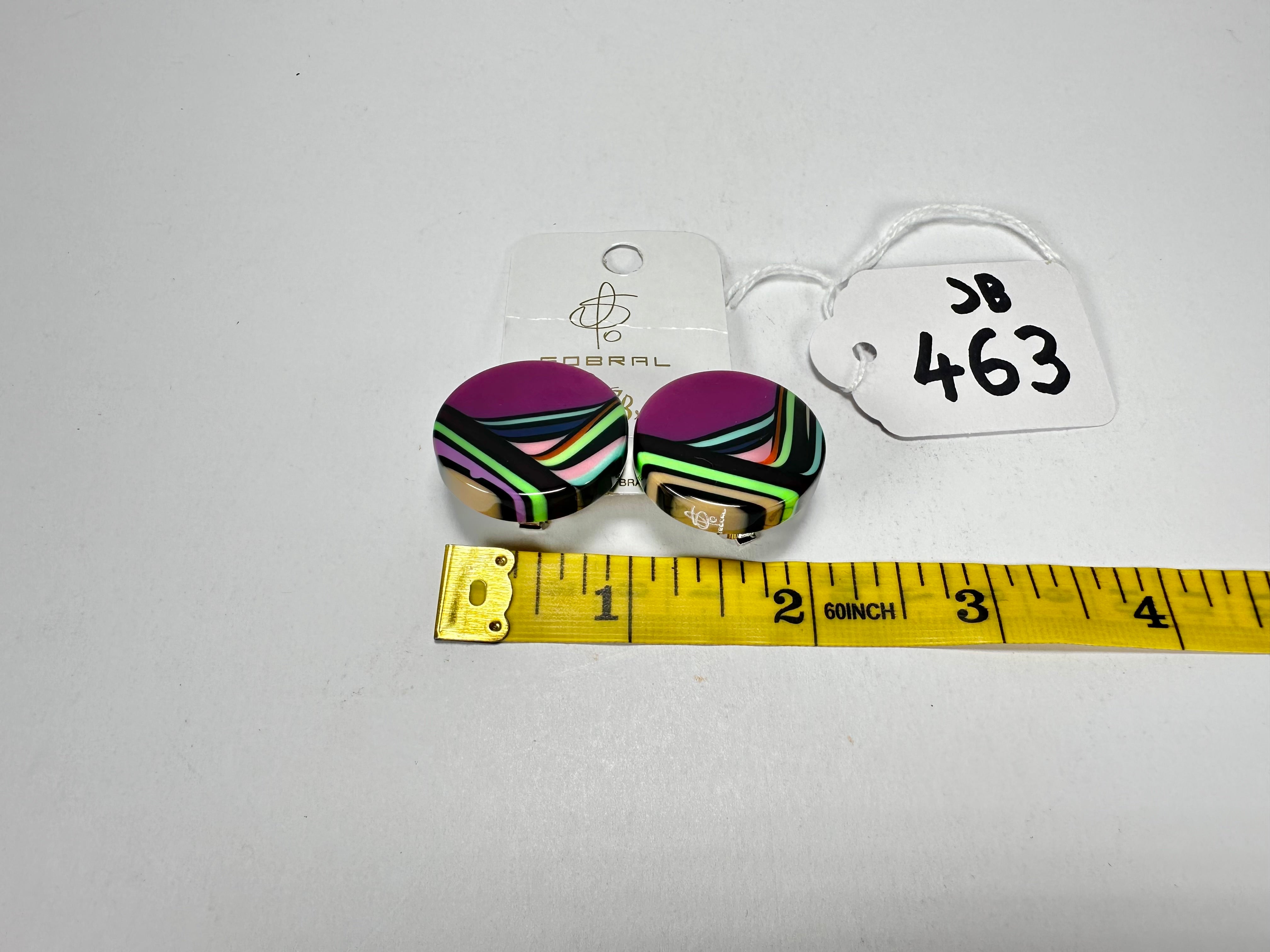 Jackie Brazil "Aida" Purple Swirls Round Clip On Resin Earrings ( E3174 )