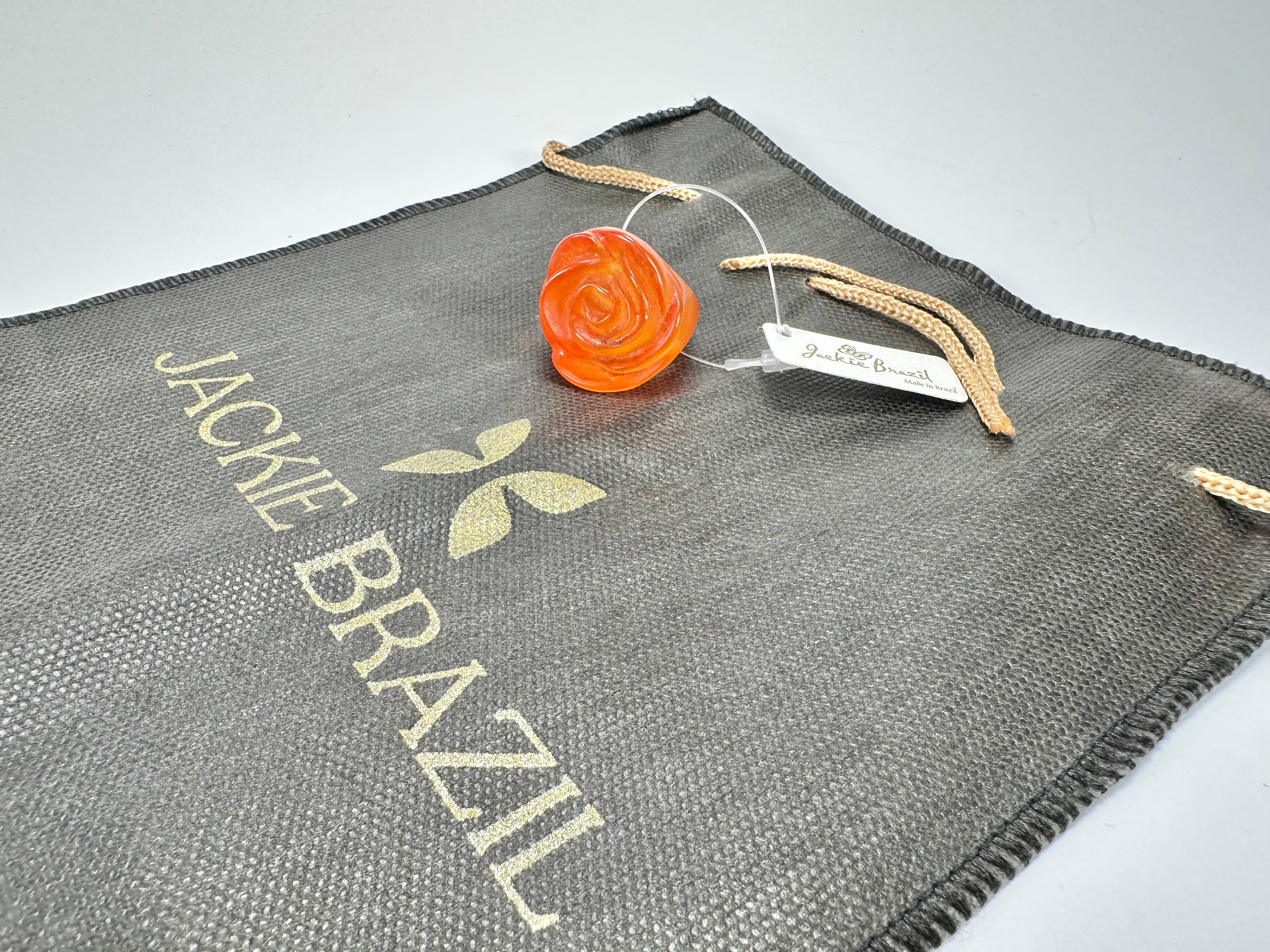 Jackie Brazil "Rose" Orange Resin Rose Ring ( R0585 ) Size UK O / US 7