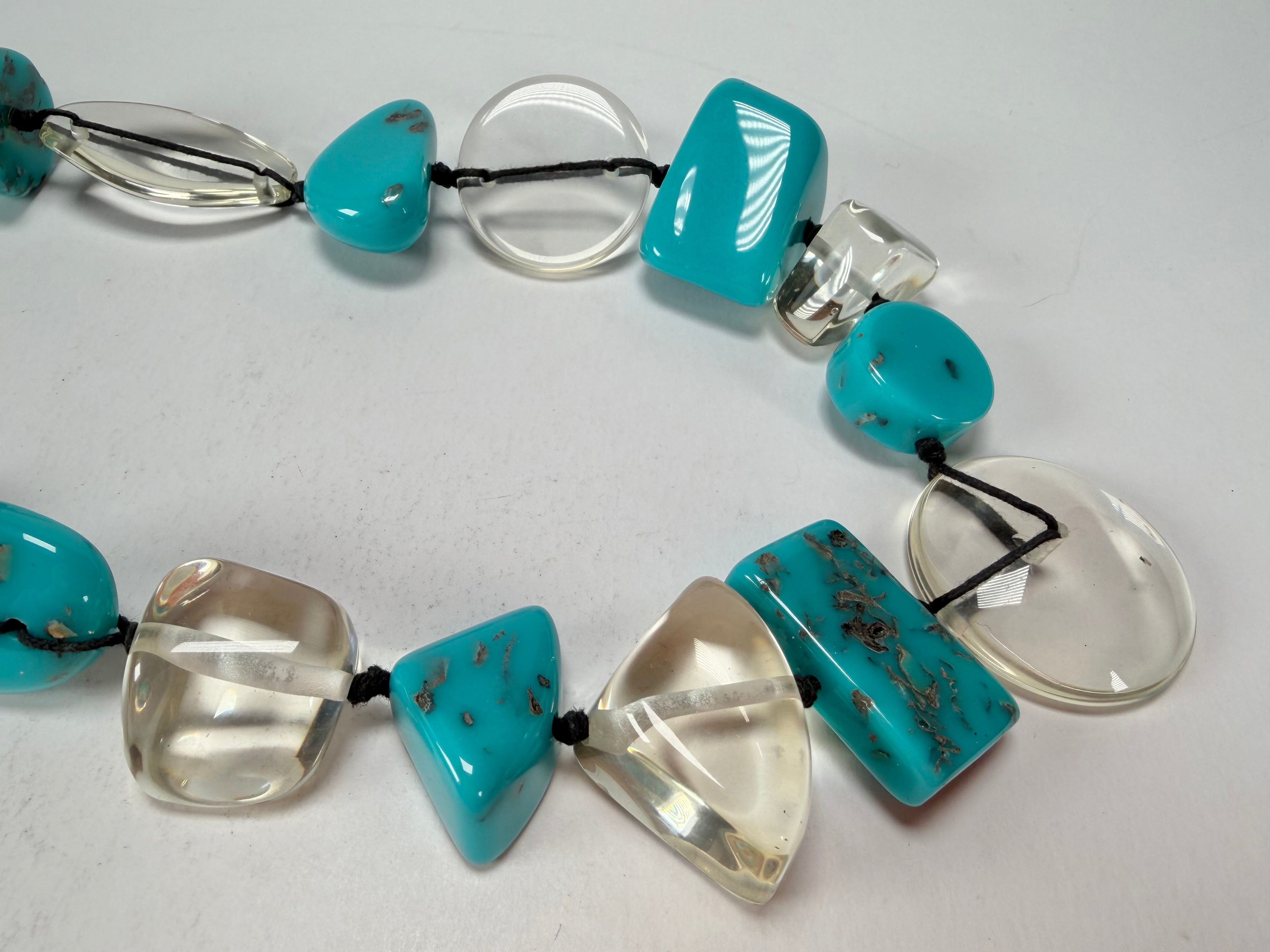 Jackie Brazil "Indiana" Turquoise & Transparent Multi-Bead Medium Resin 70cm Necklace ( N0033 )