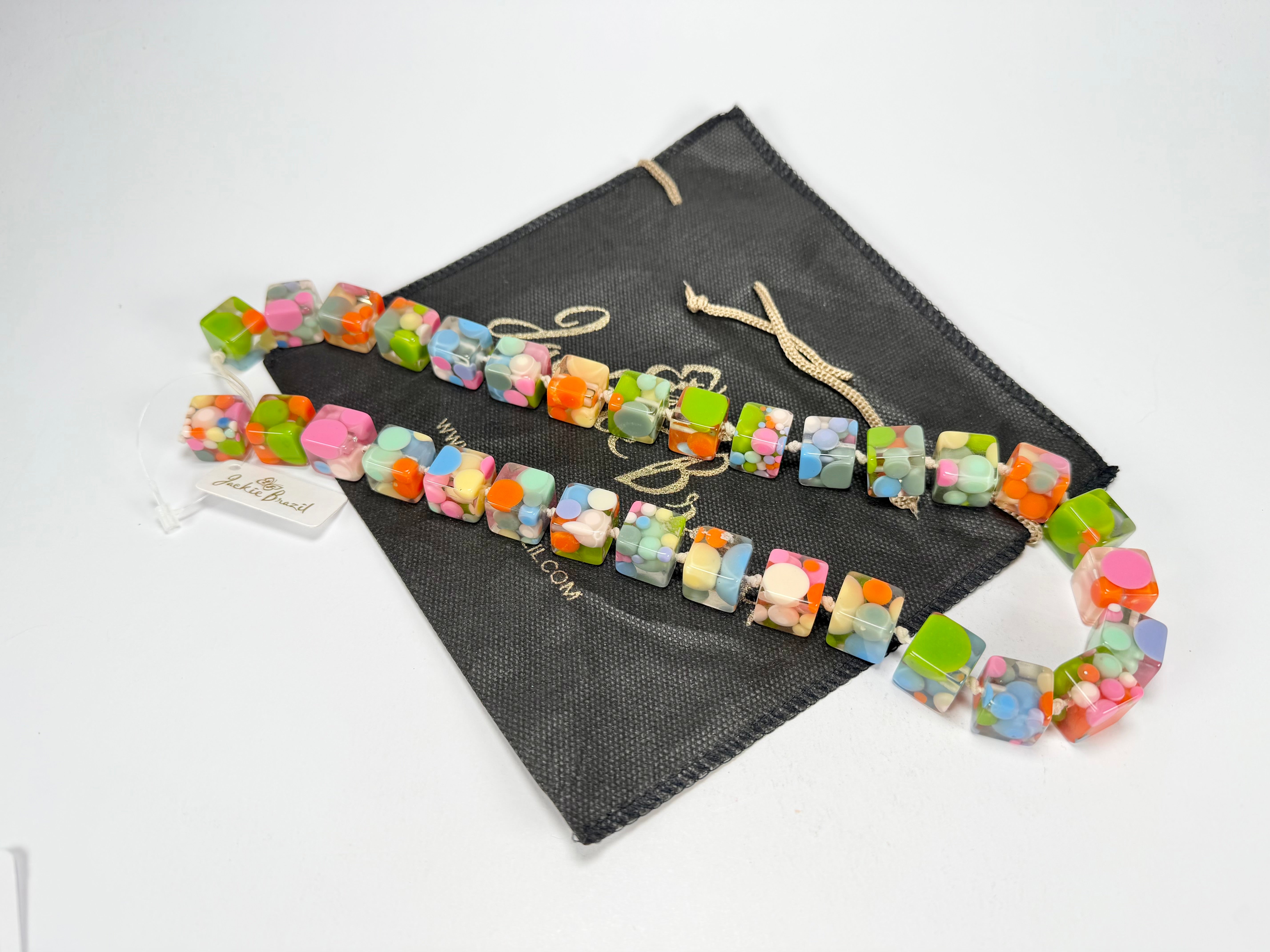 Jackie Brazil "Carlo Spotted Cubes" Spring Colour Spots Resin Necklace 50cm ( N1396 )