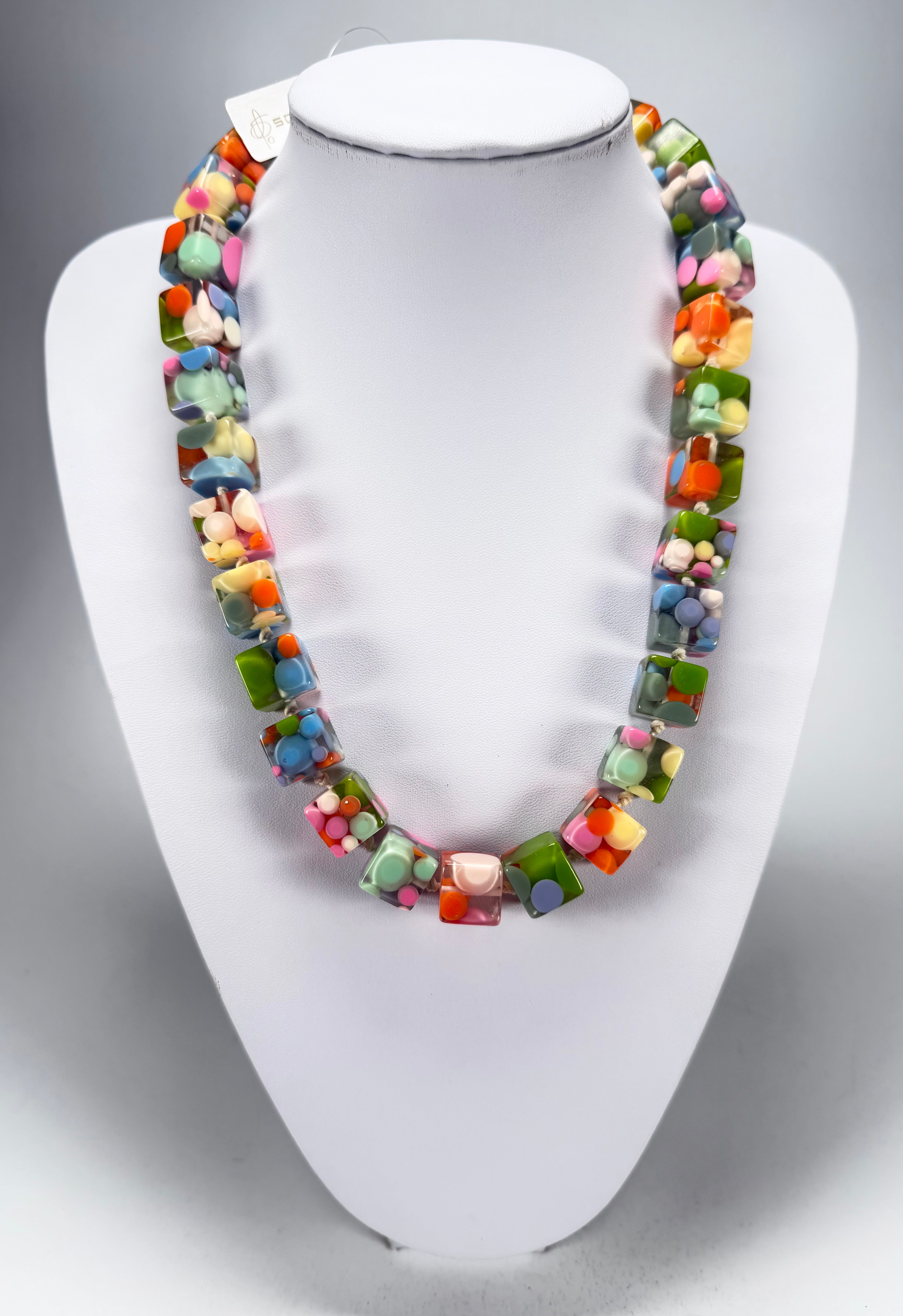 Jackie Brazil "Carlo Spotted Cubes" Spring Colour Spots Resin Necklace 50cm ( N1396 )
