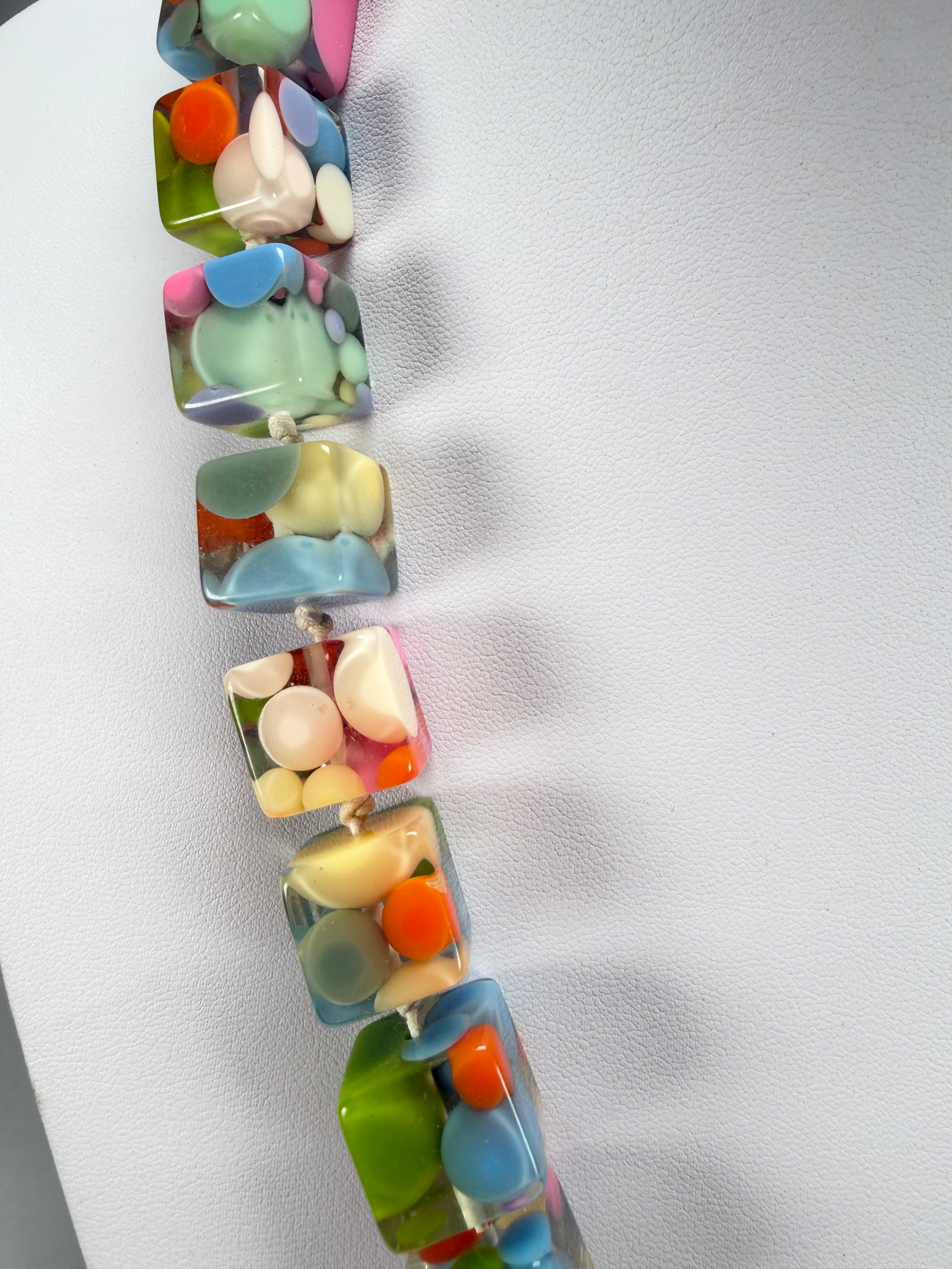 Jackie Brazil "Carlo Spotted Cubes" Spring Colour Spots Resin Necklace 50cm ( N1396 )