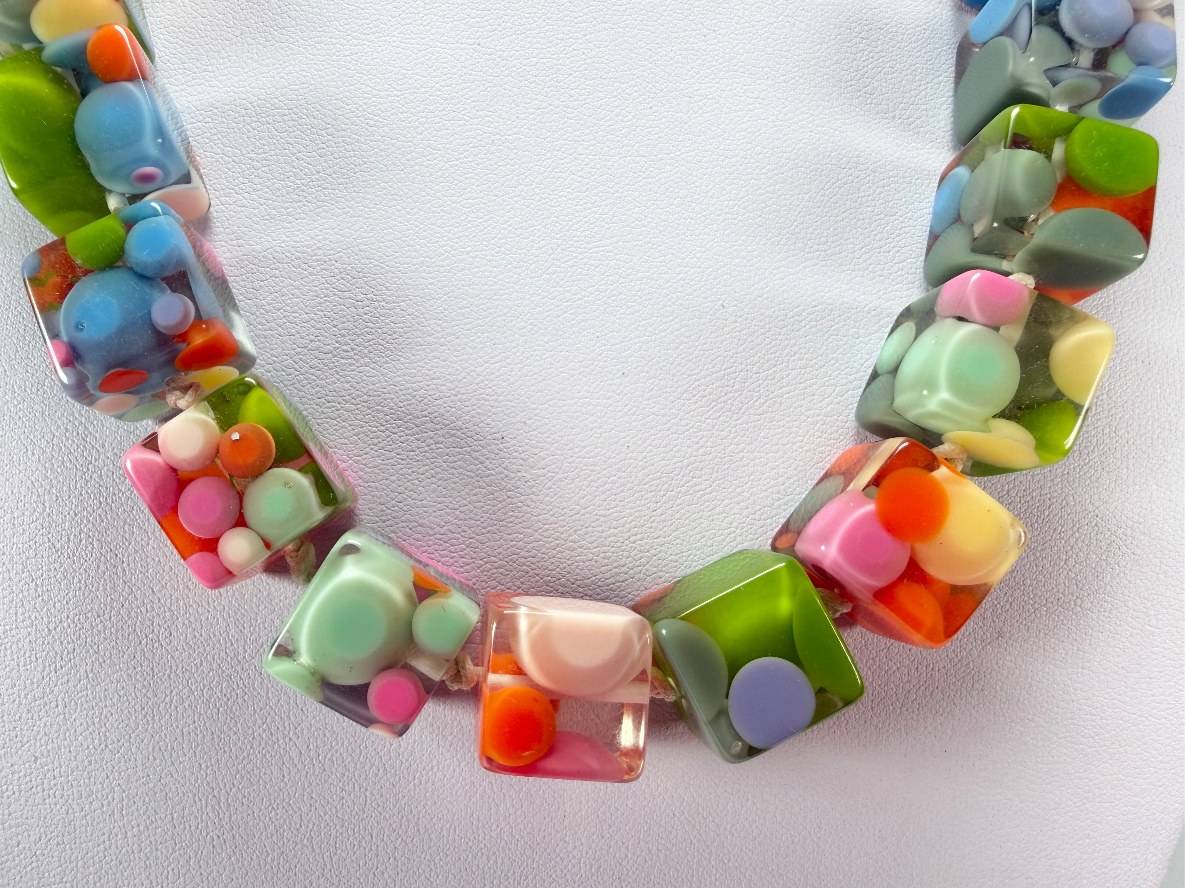 Jackie Brazil "Carlo Spotted Cubes" Spring Colour Spots Resin Necklace 50cm ( N1396 )