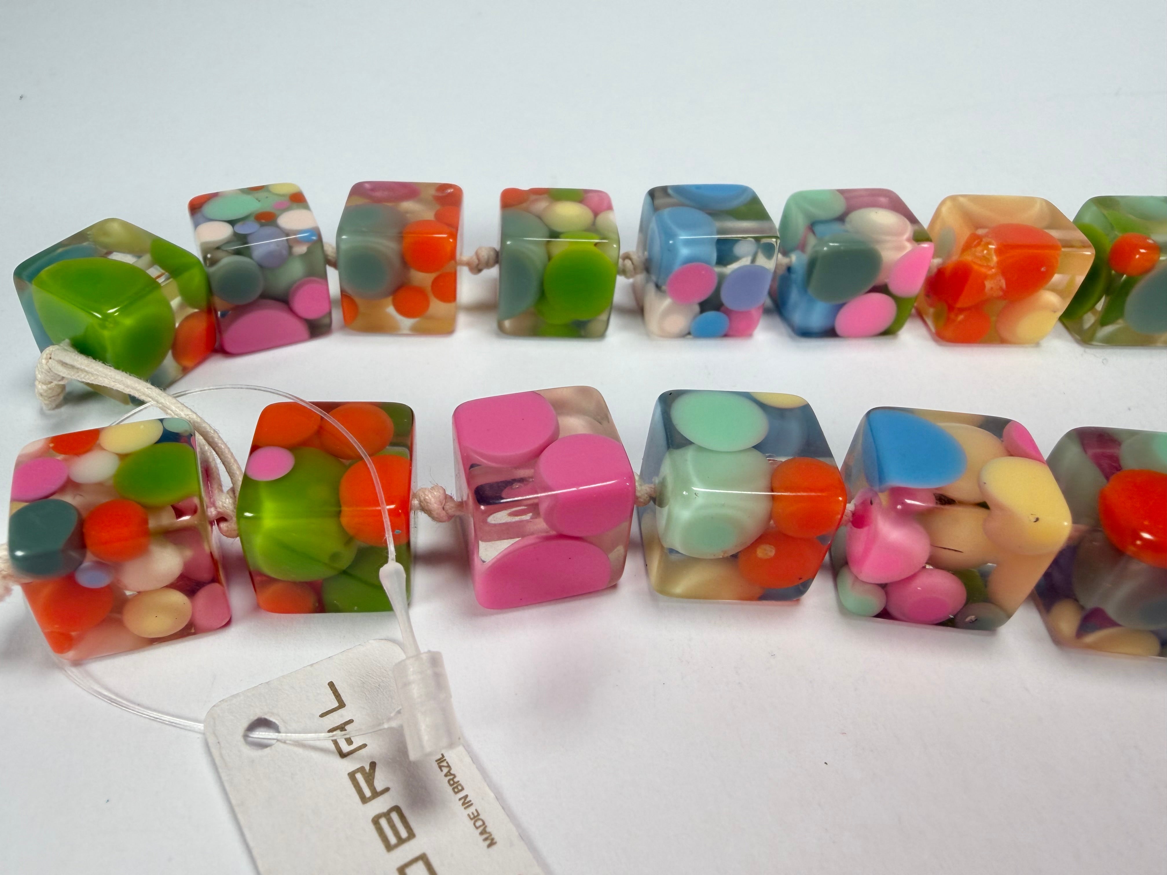 Jackie Brazil "Carlo Spotted Cubes" Spring Colour Spots Resin Necklace 50cm ( N1396 )