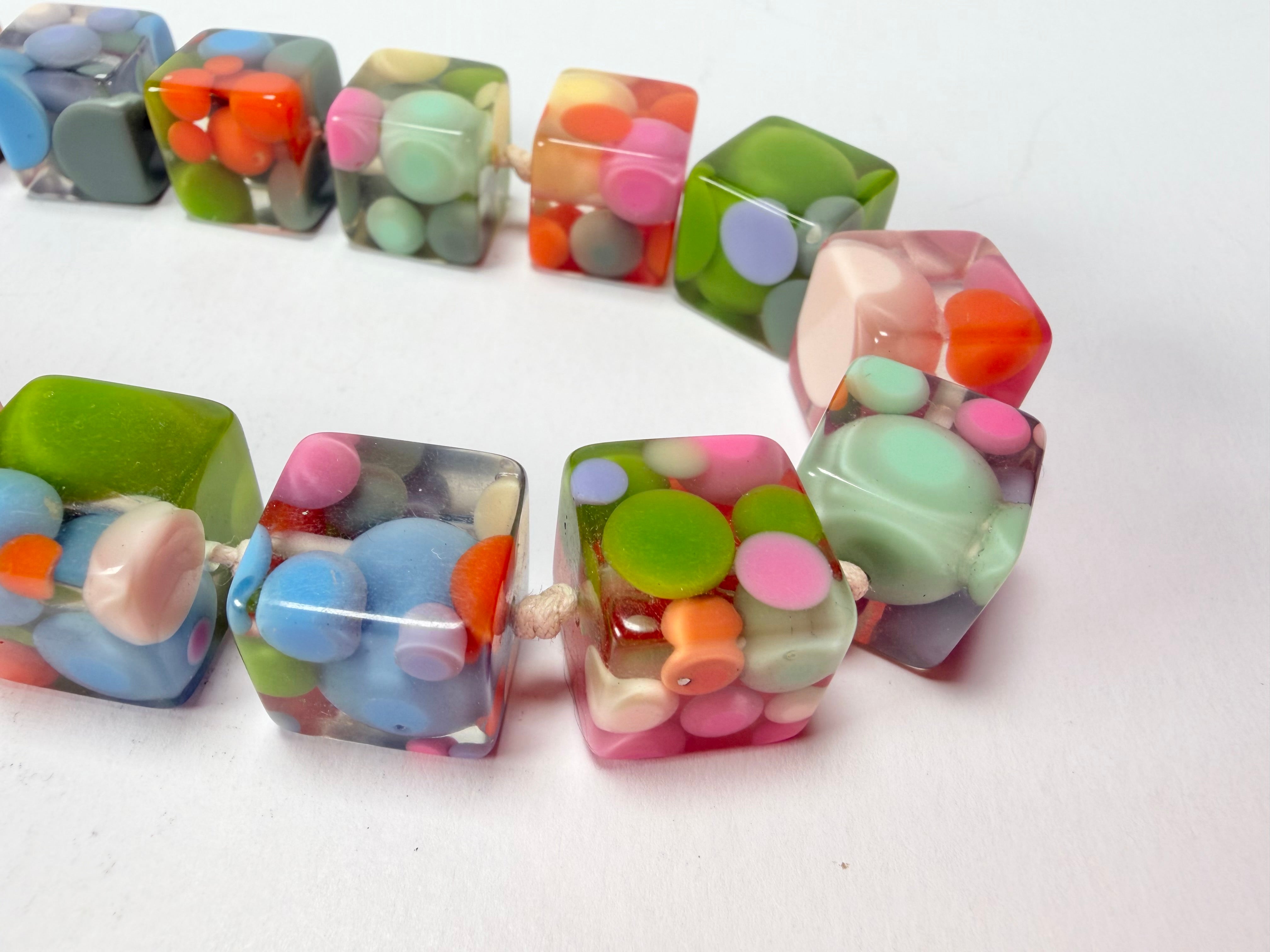 Jackie Brazil "Carlo Spotted Cubes" Spring Colour Spots Resin Necklace 50cm ( N1396 )