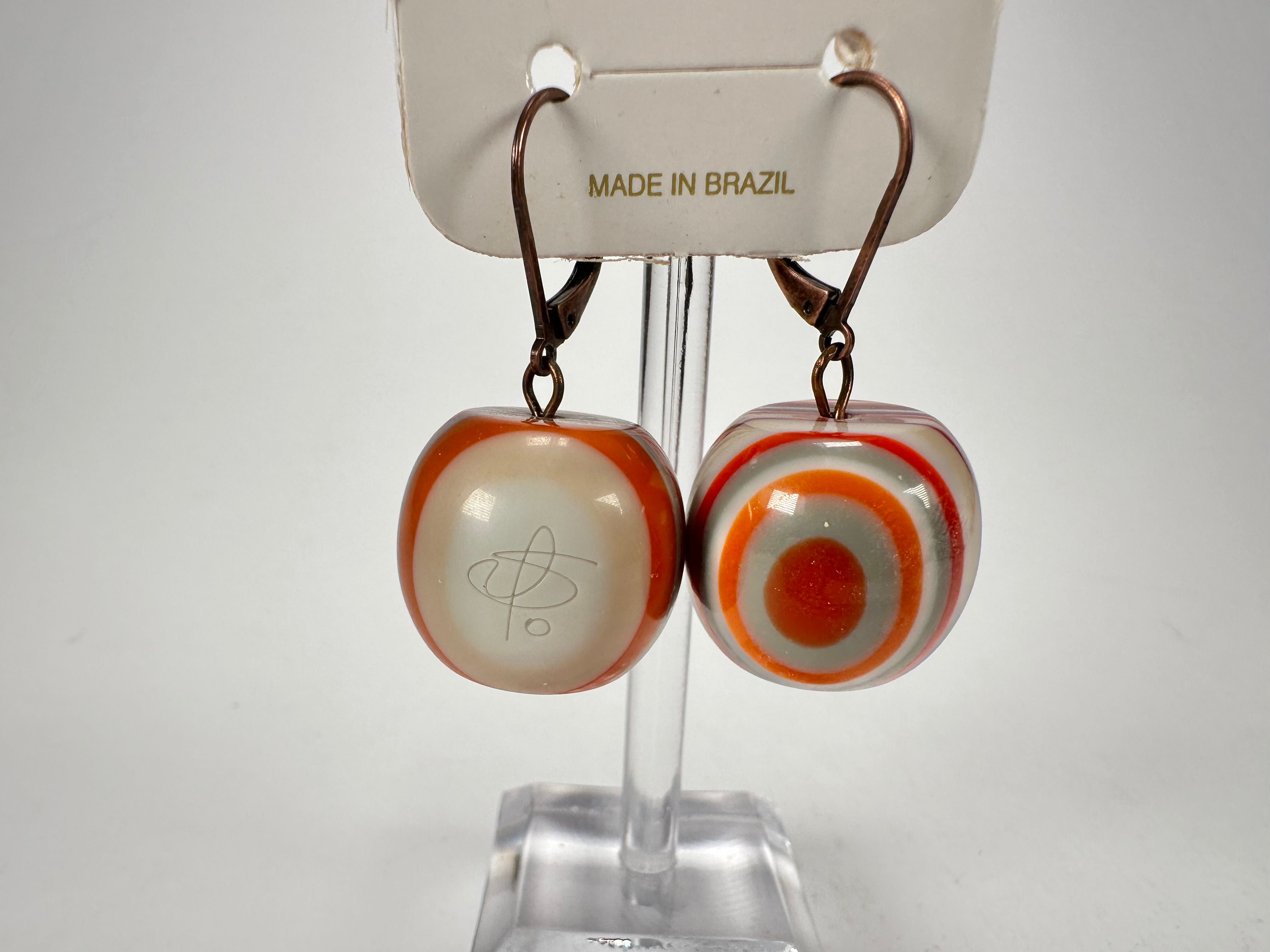 Jackie Brazil "Cat Eyes" Liquorice Balls Orange Mix Short Resin Earrings ( E0960 )