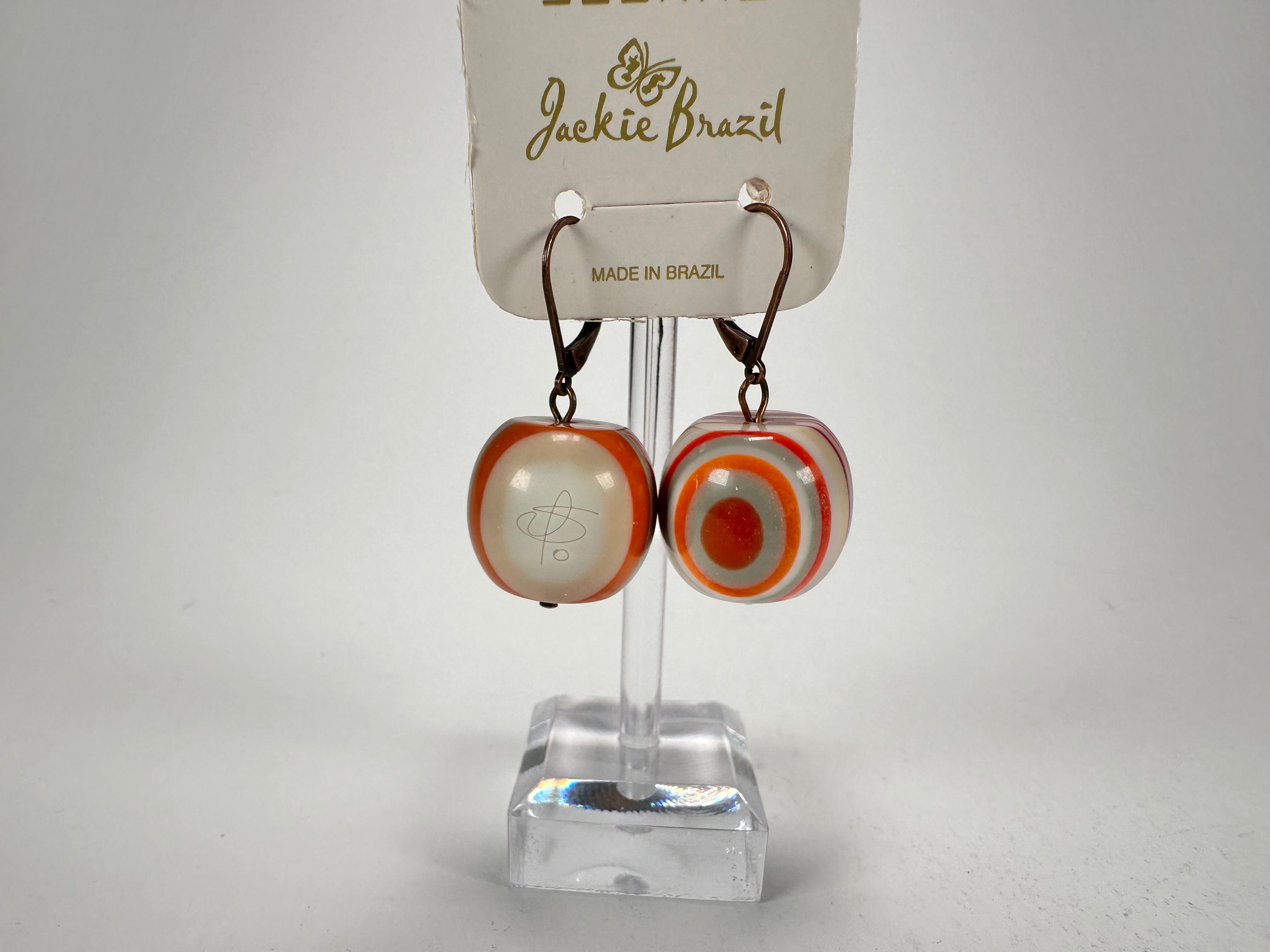 Jackie Brazil "Cat Eyes" Liquorice Balls Orange Mix Short Resin Earrings ( E0960 )