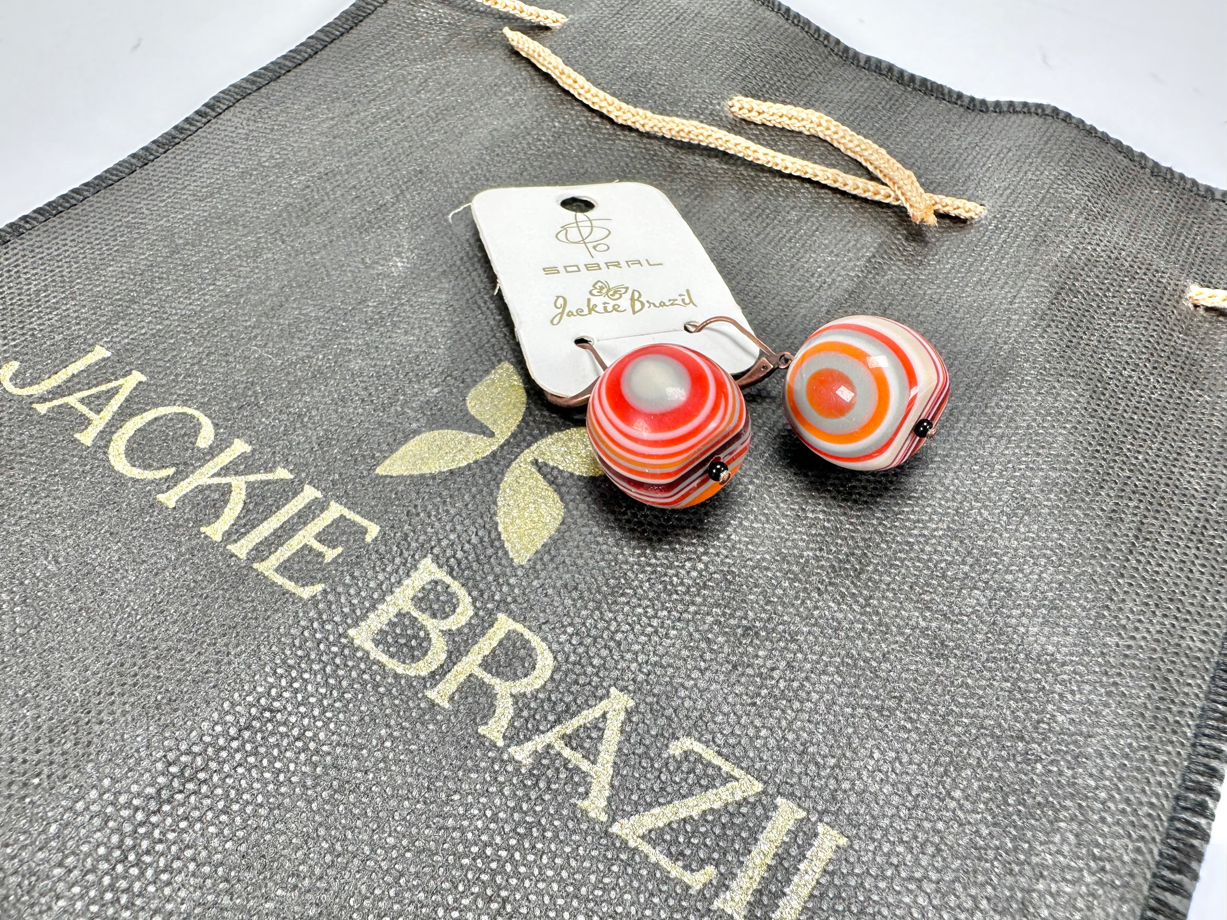 Jackie Brazil "Cat Eyes" Liquorice Balls Orange Mix Short Resin Earrings ( E0960 )