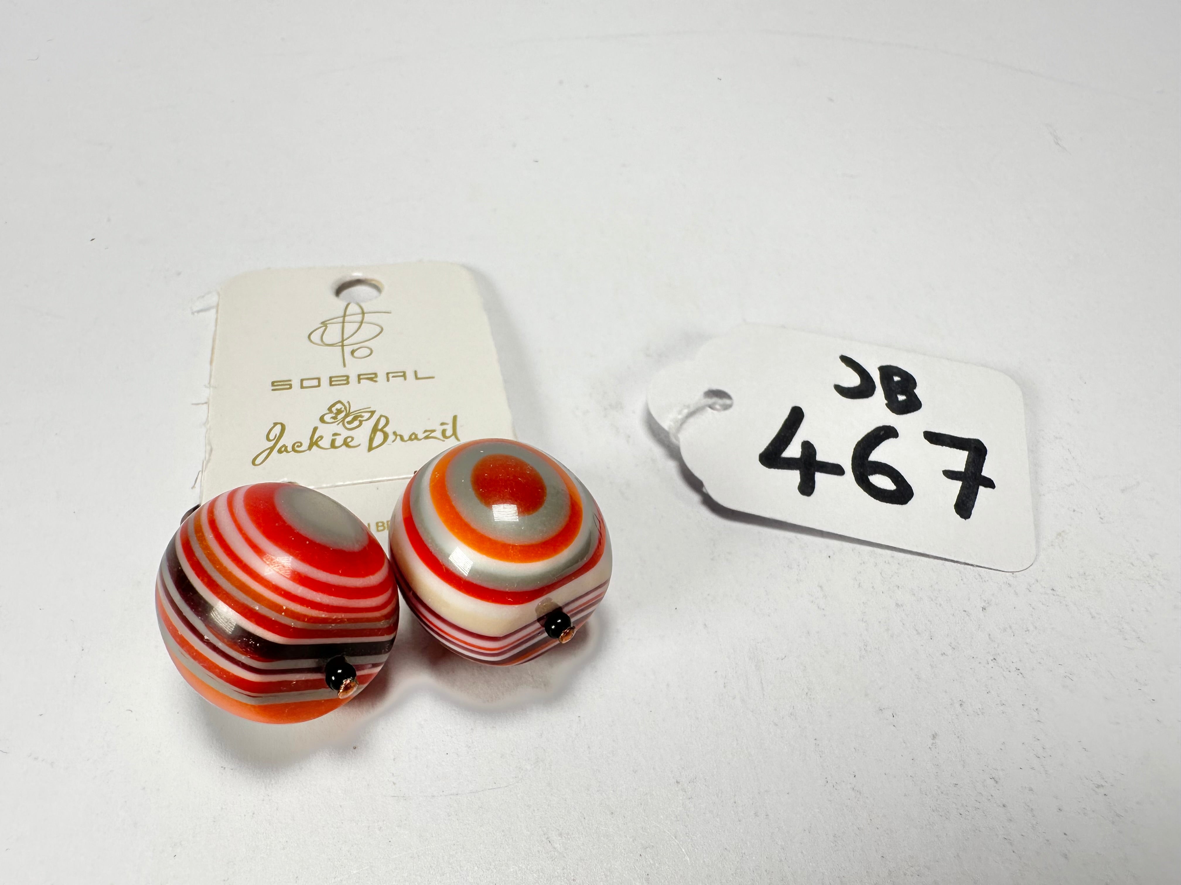 Jackie Brazil "Cat Eyes" Liquorice Balls Orange Mix Short Resin Earrings ( E0960 )