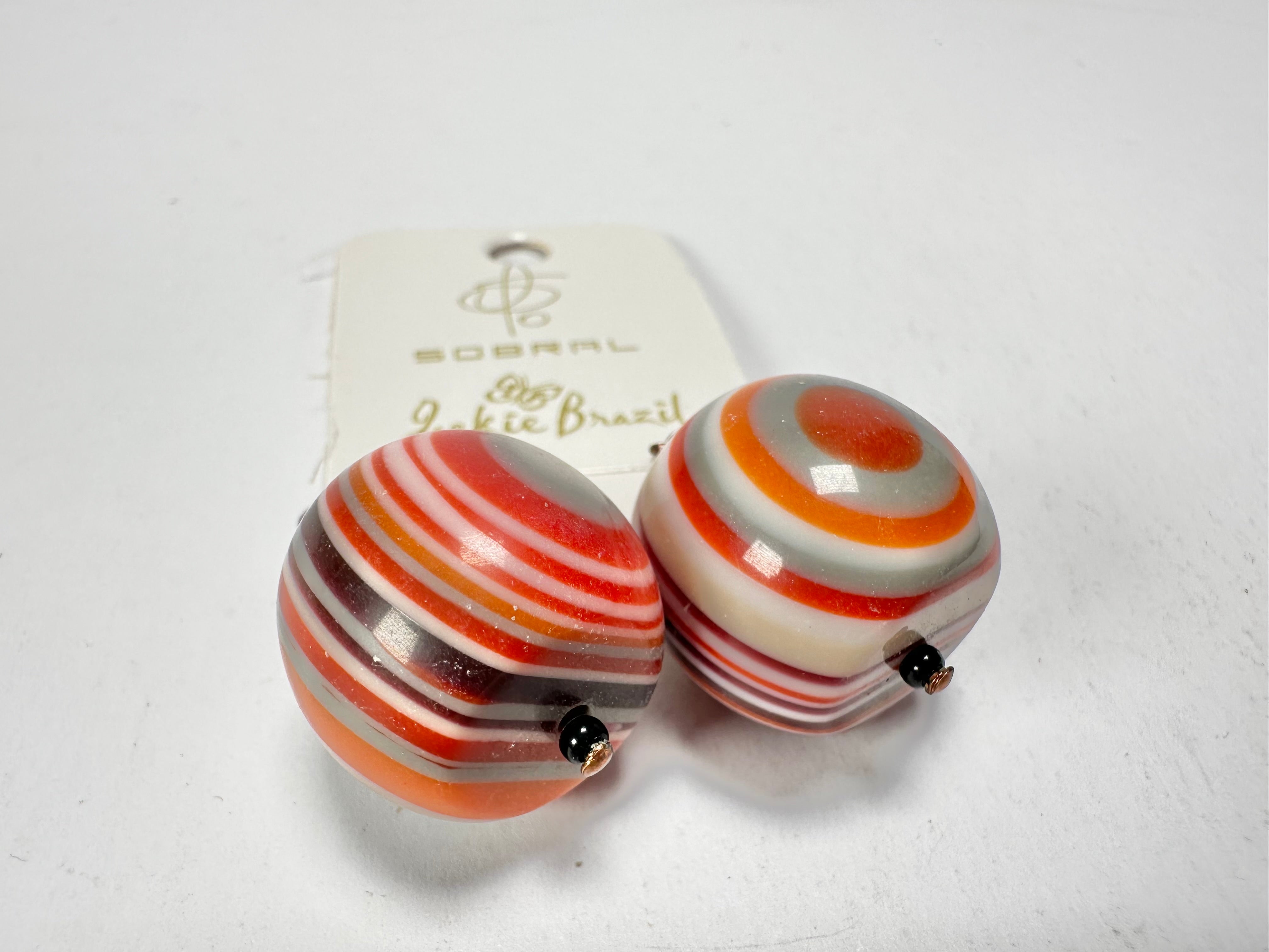 Jackie Brazil "Cat Eyes" Liquorice Balls Orange Mix Short Resin Earrings ( E0960 )