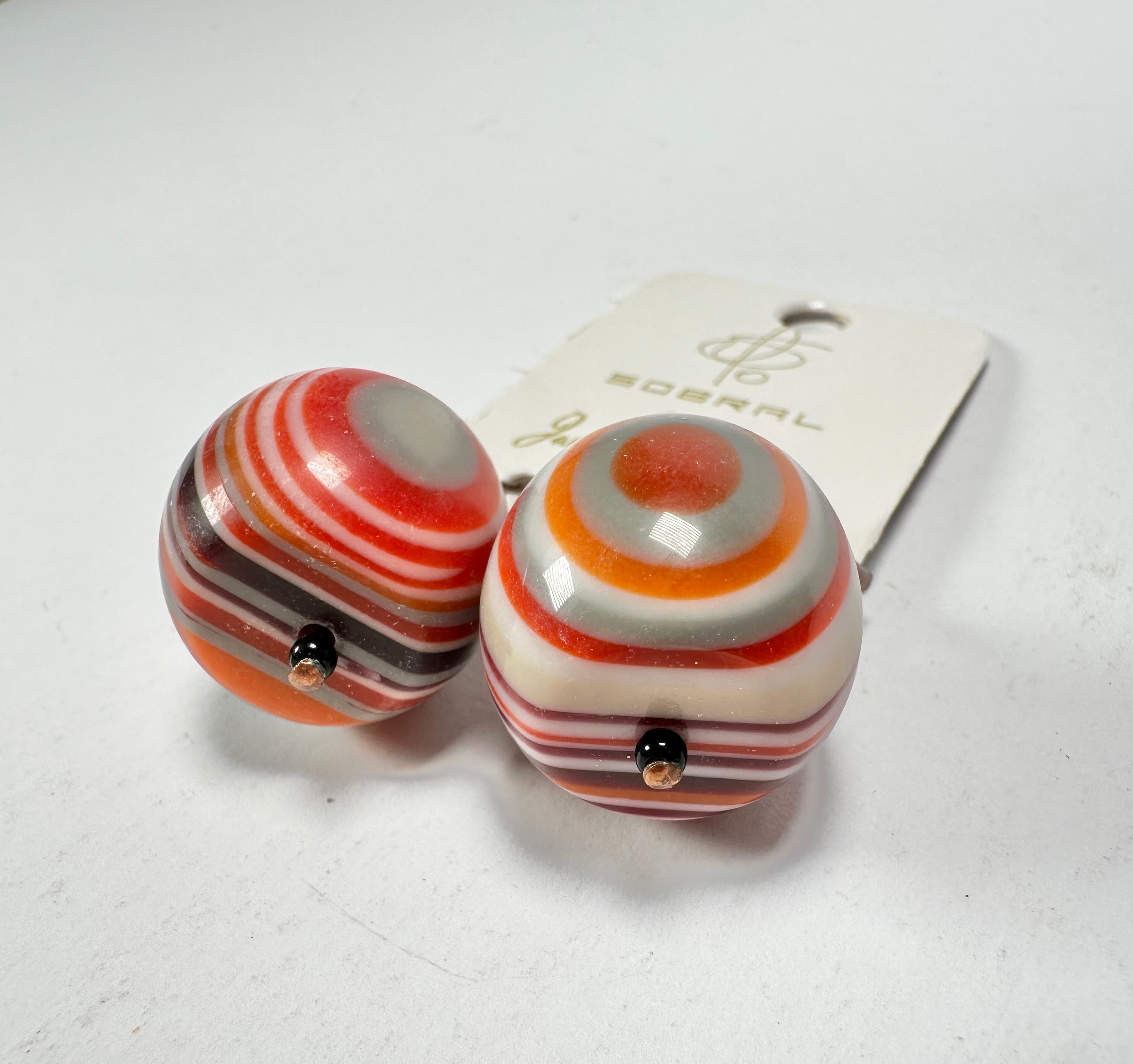 Jackie Brazil "Cat Eyes" Liquorice Balls Orange Mix Short Resin Earrings ( E0960 )