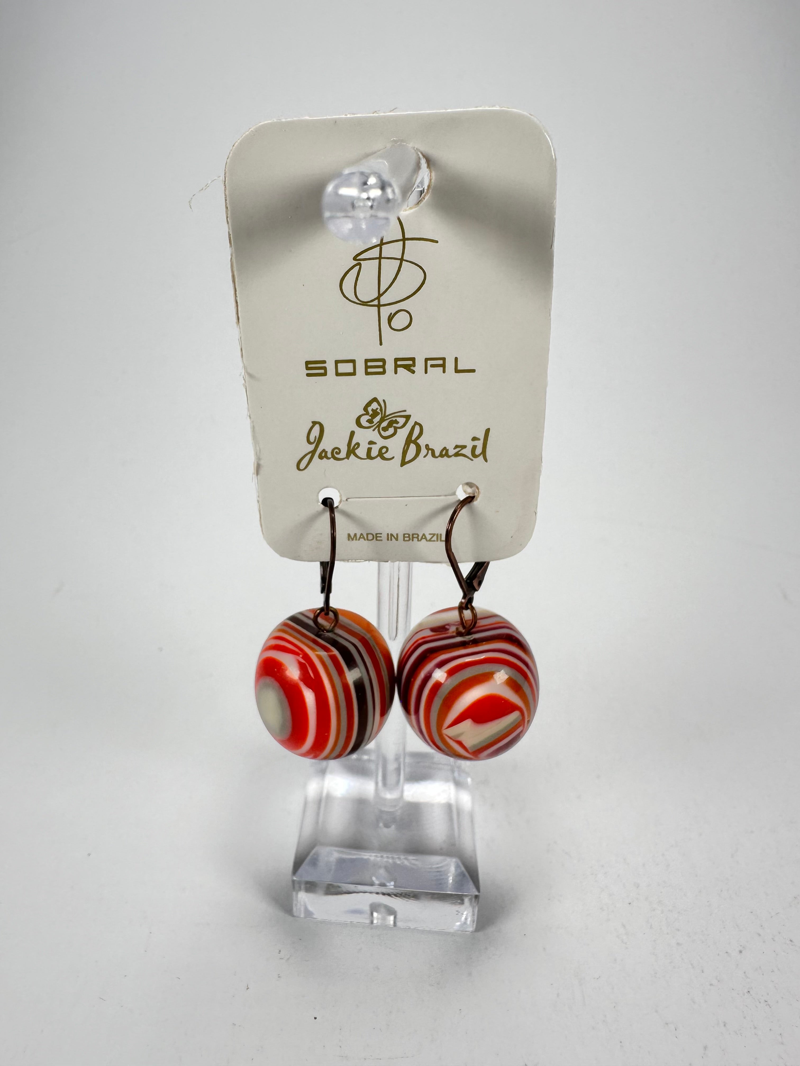 Jackie Brazil "Cat Eyes" Liquorice Balls Orange Mix Short Resin Earrings ( E0960 )