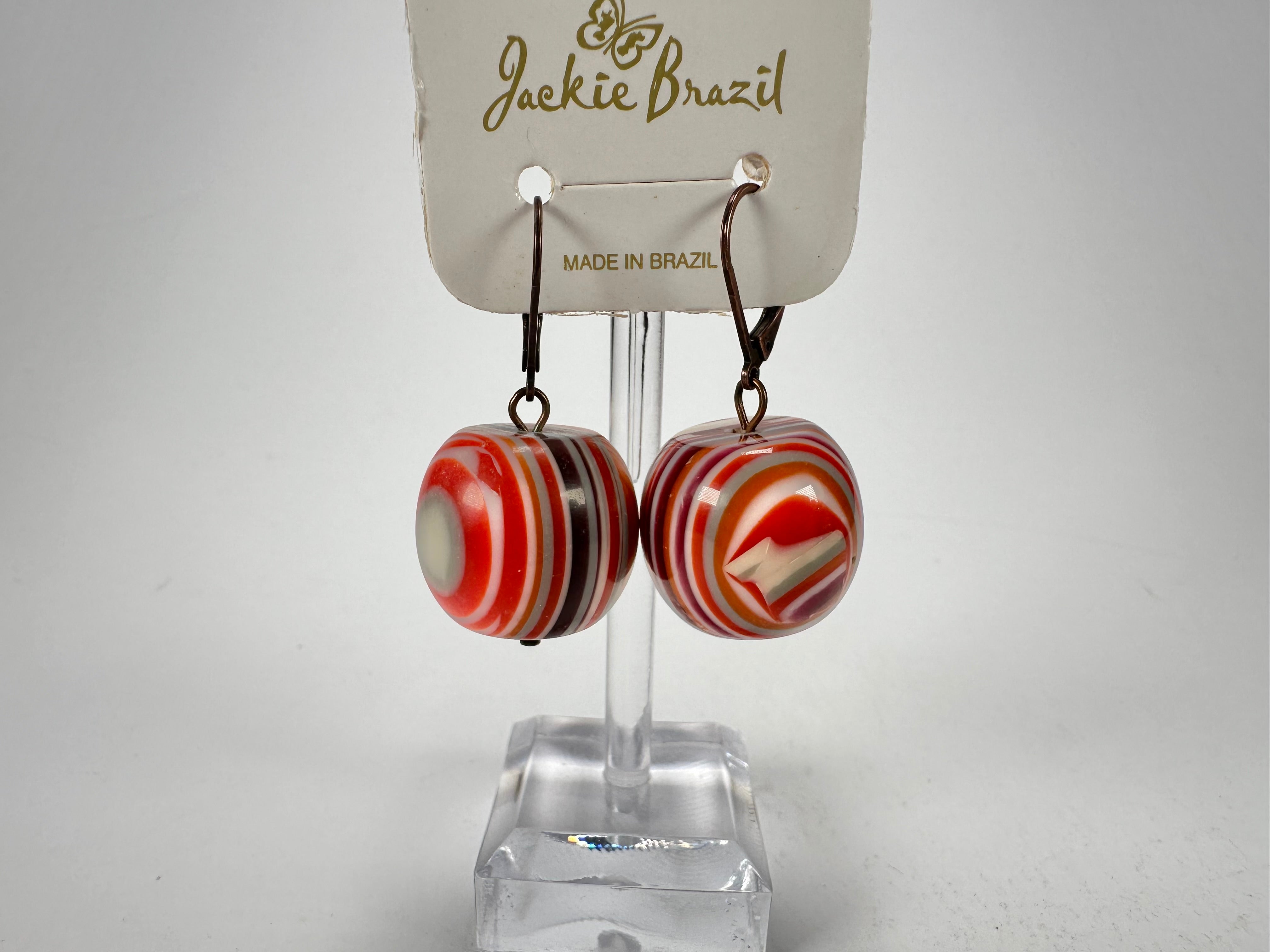 Jackie Brazil "Cat Eyes" Liquorice Balls Orange Mix Short Resin Earrings ( E0960 )