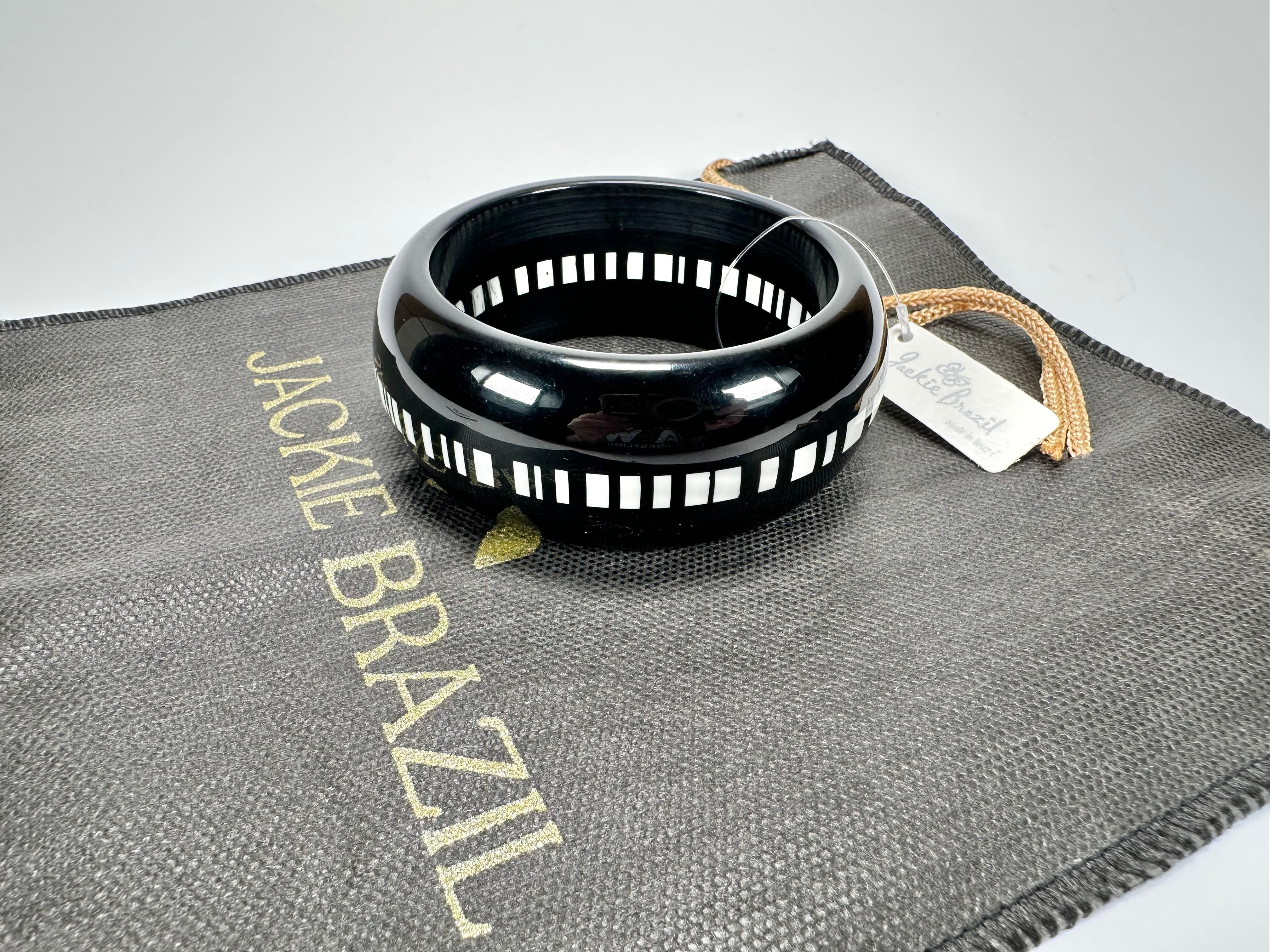 Jackie Brazil "Bar Code" Black & White Solid Round 3.4cm Bangle ( B2162 )