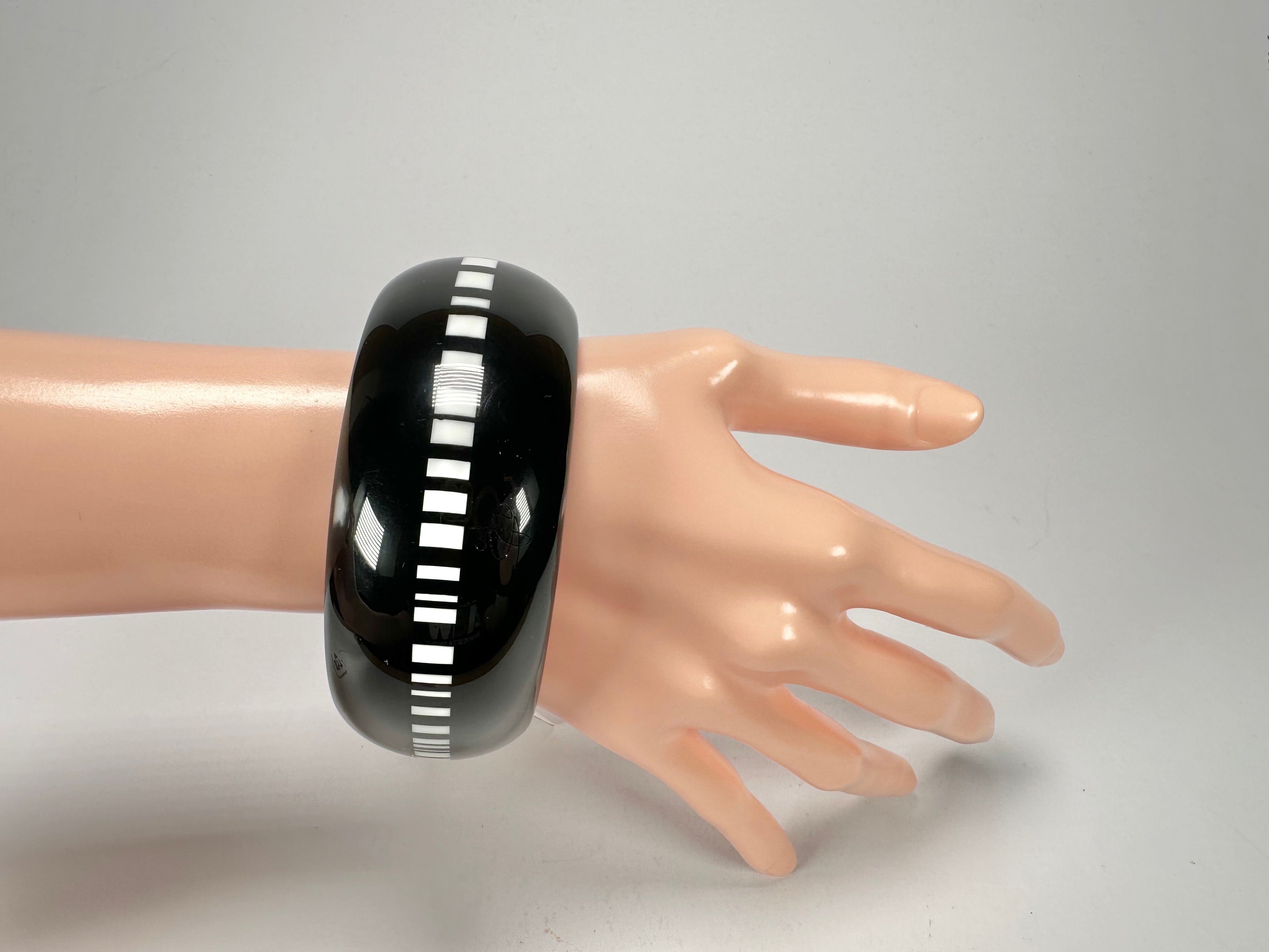 Jackie Brazil "Bar Code" Black & White Solid Round 3.4cm Bangle ( B2162 )