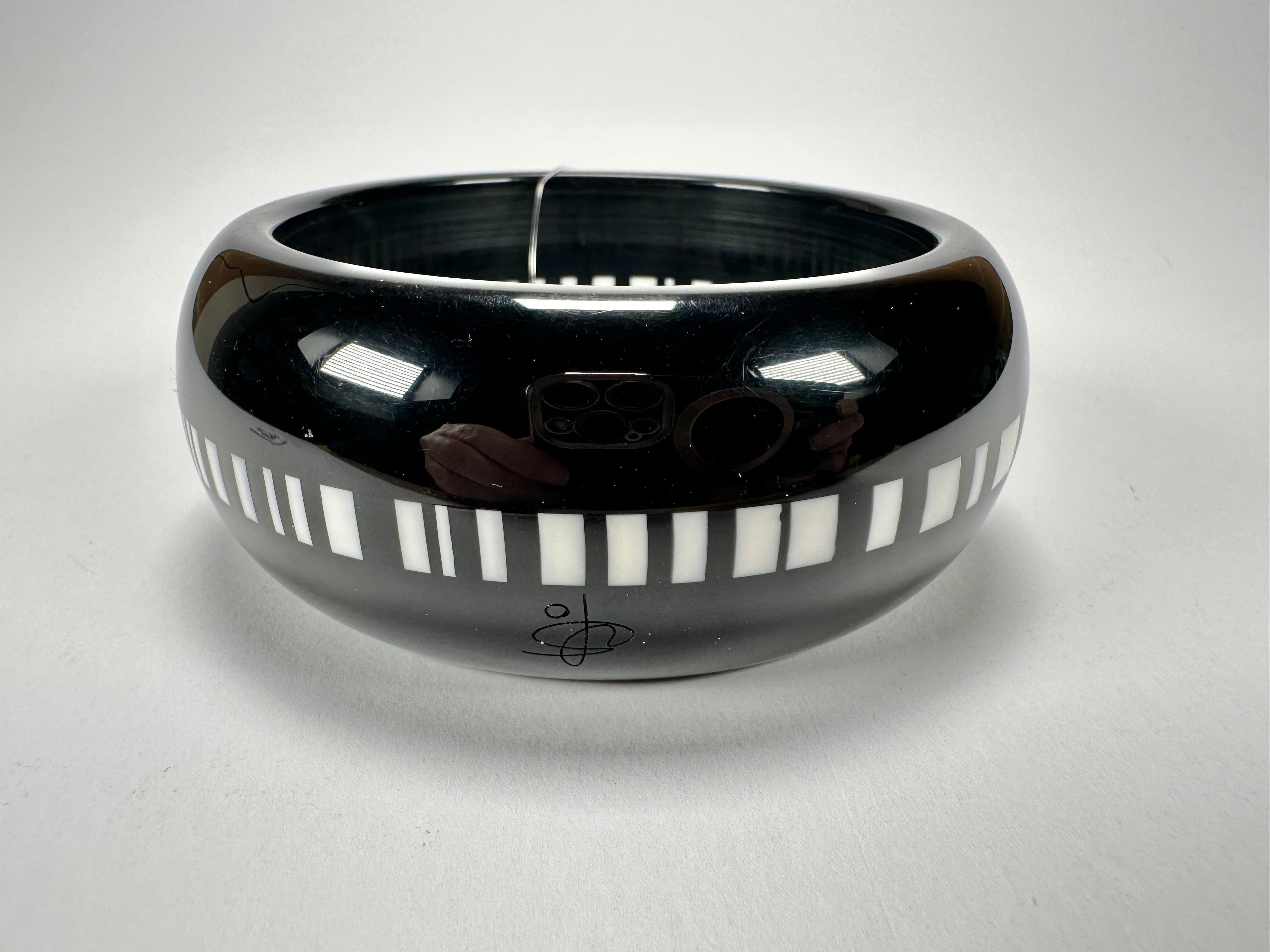 Jackie Brazil "Bar Code" Black & White Solid Round 3.4cm Bangle ( B2162 )