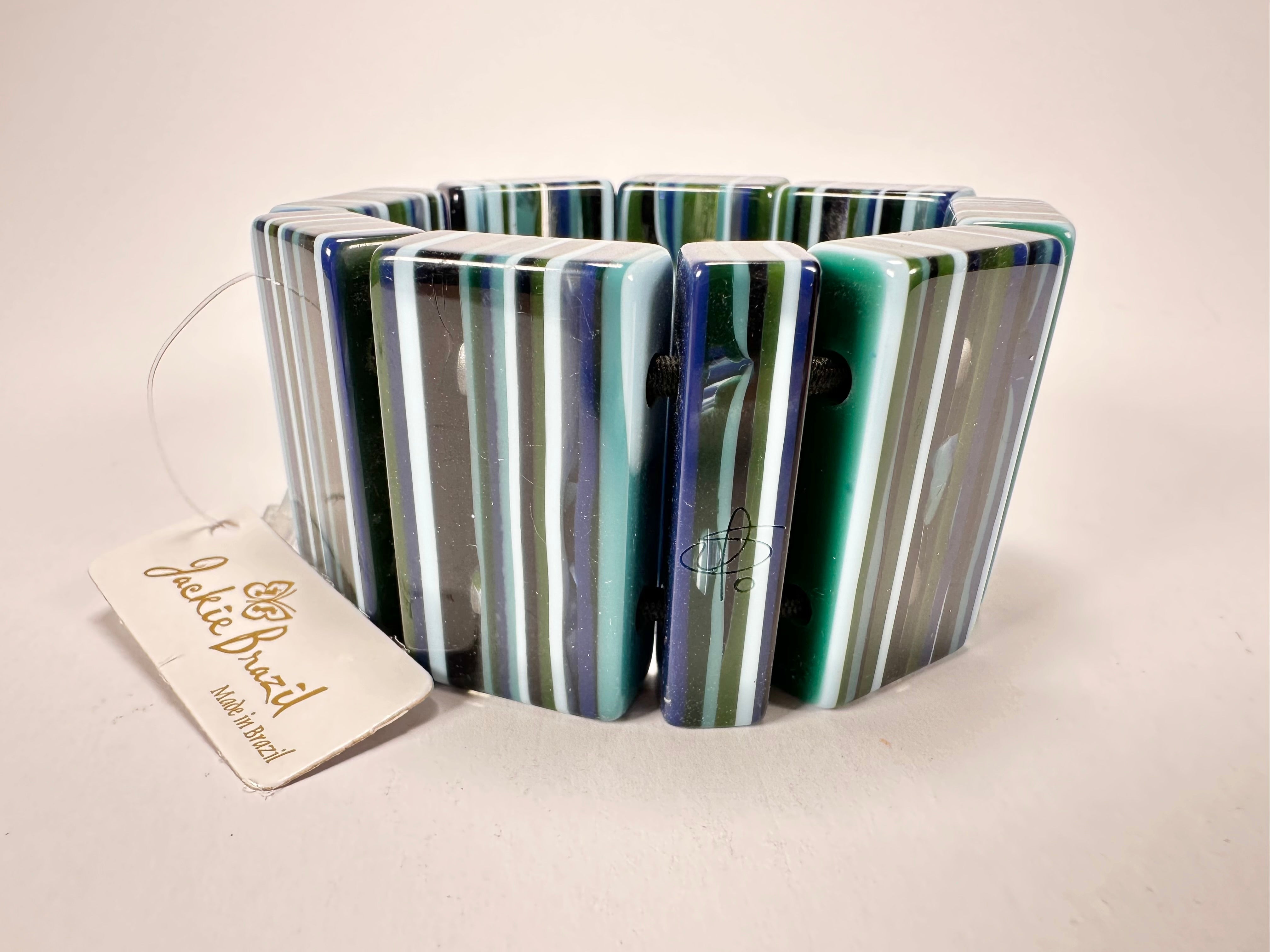 Jackie Brazil "Pop Art" Liquorice Blue Mix 8 Squares Elasticated Bracelet ( B0376 )