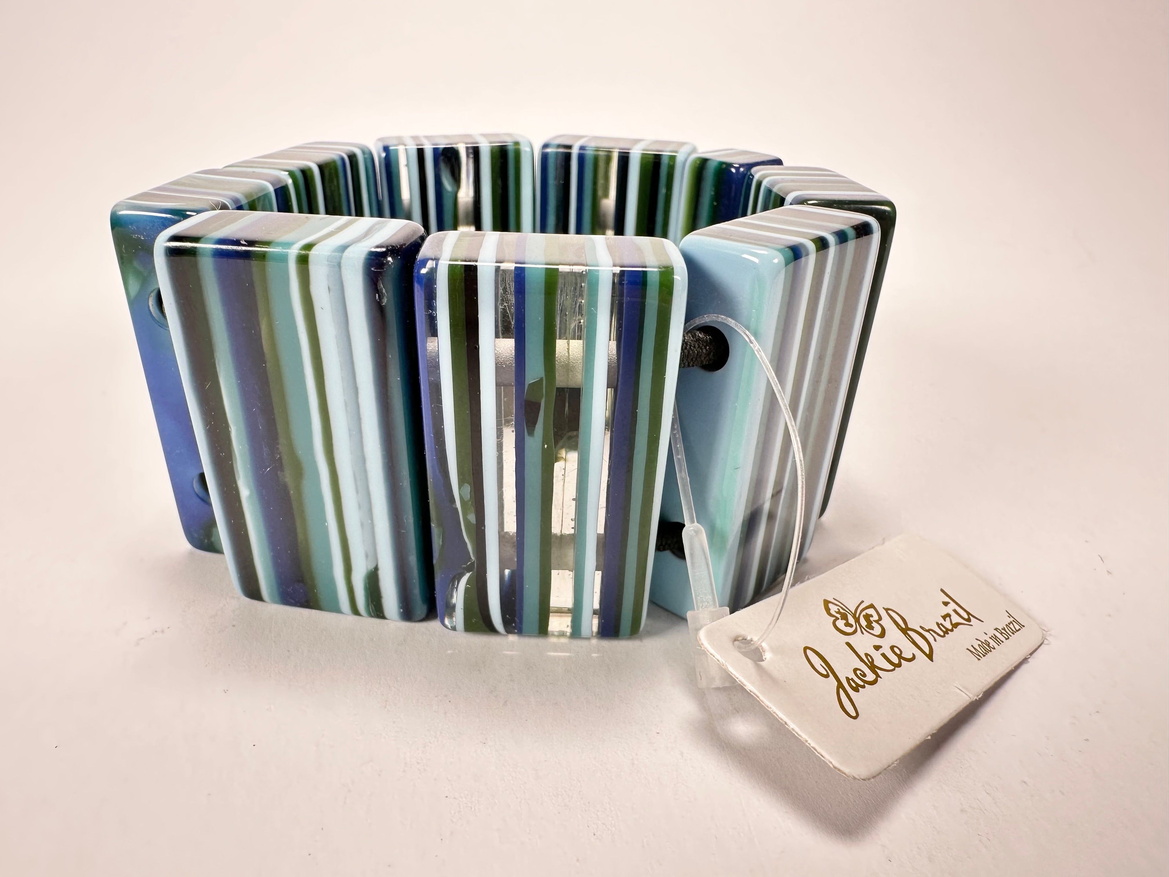 Jackie Brazil "Pop Art" Liquorice Blue Mix 8 Squares Elasticated Bracelet ( B0376 )