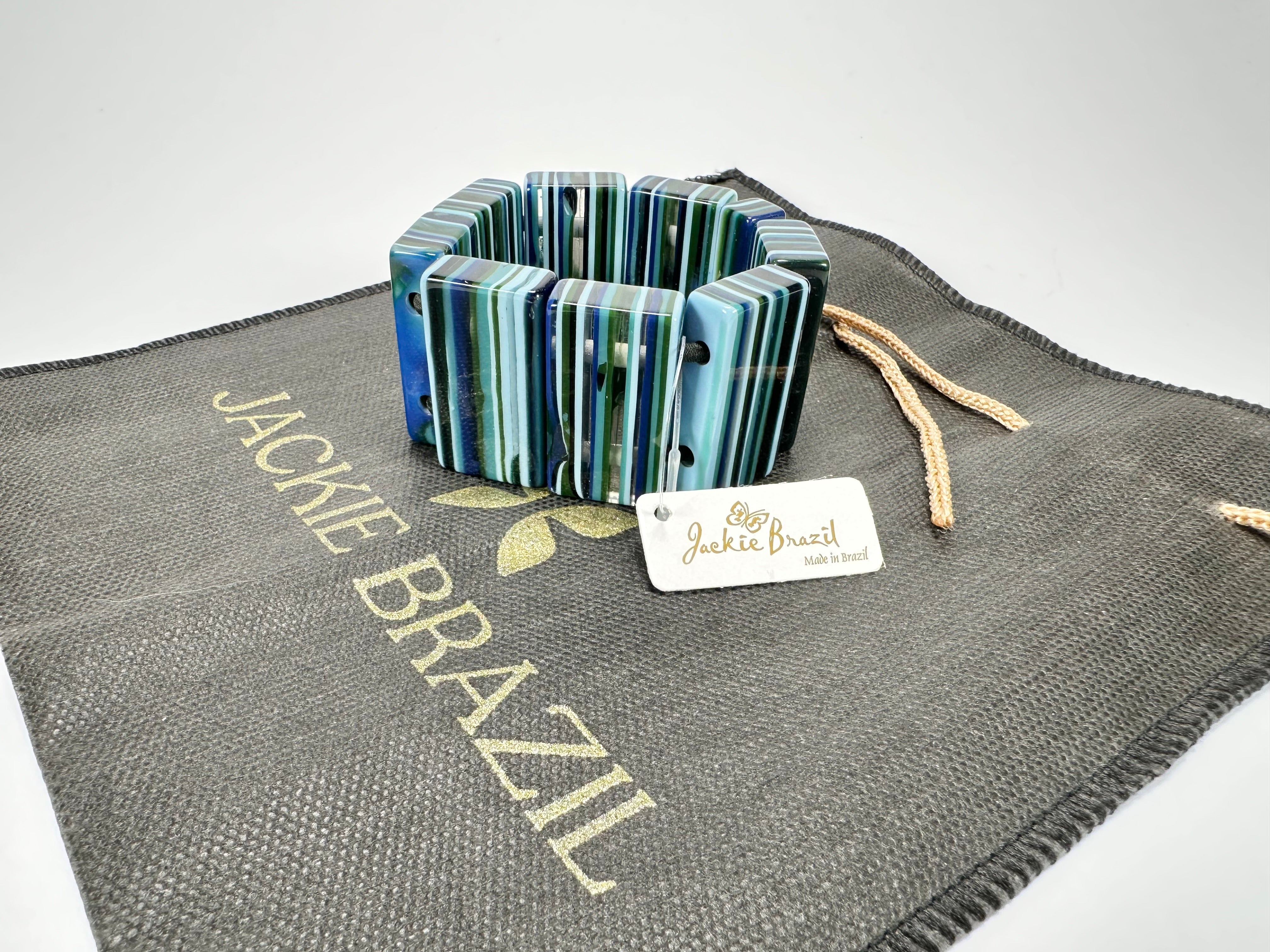 Jackie Brazil "Pop Art" Liquorice Blue Mix 8 Squares Elasticated Bracelet ( B0376 )