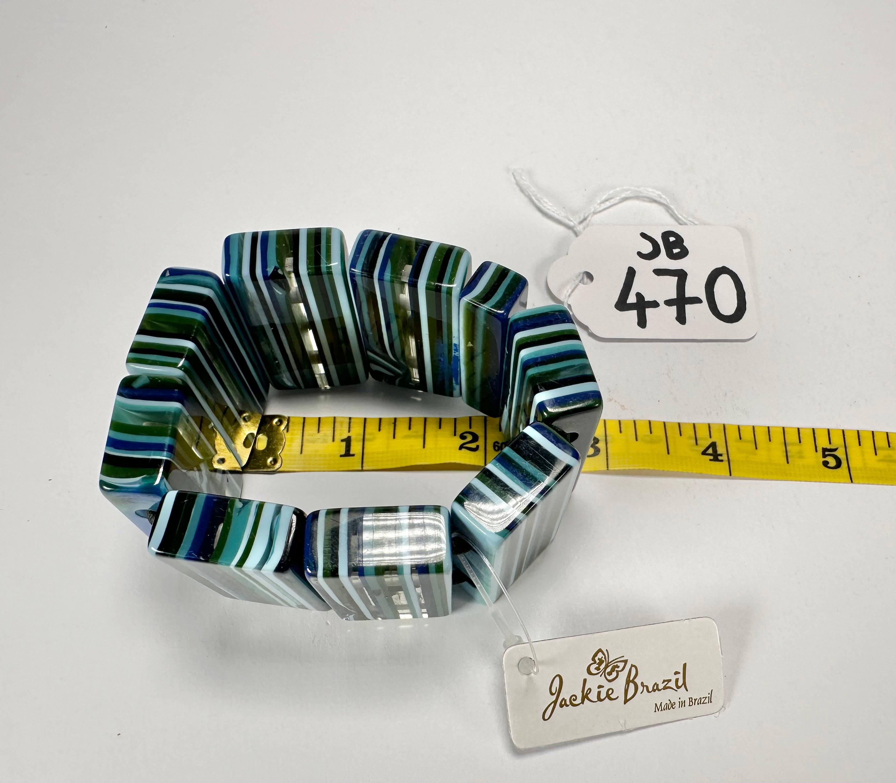 Jackie Brazil "Pop Art" Liquorice Blue Mix 8 Squares Elasticated Bracelet ( B0376 )