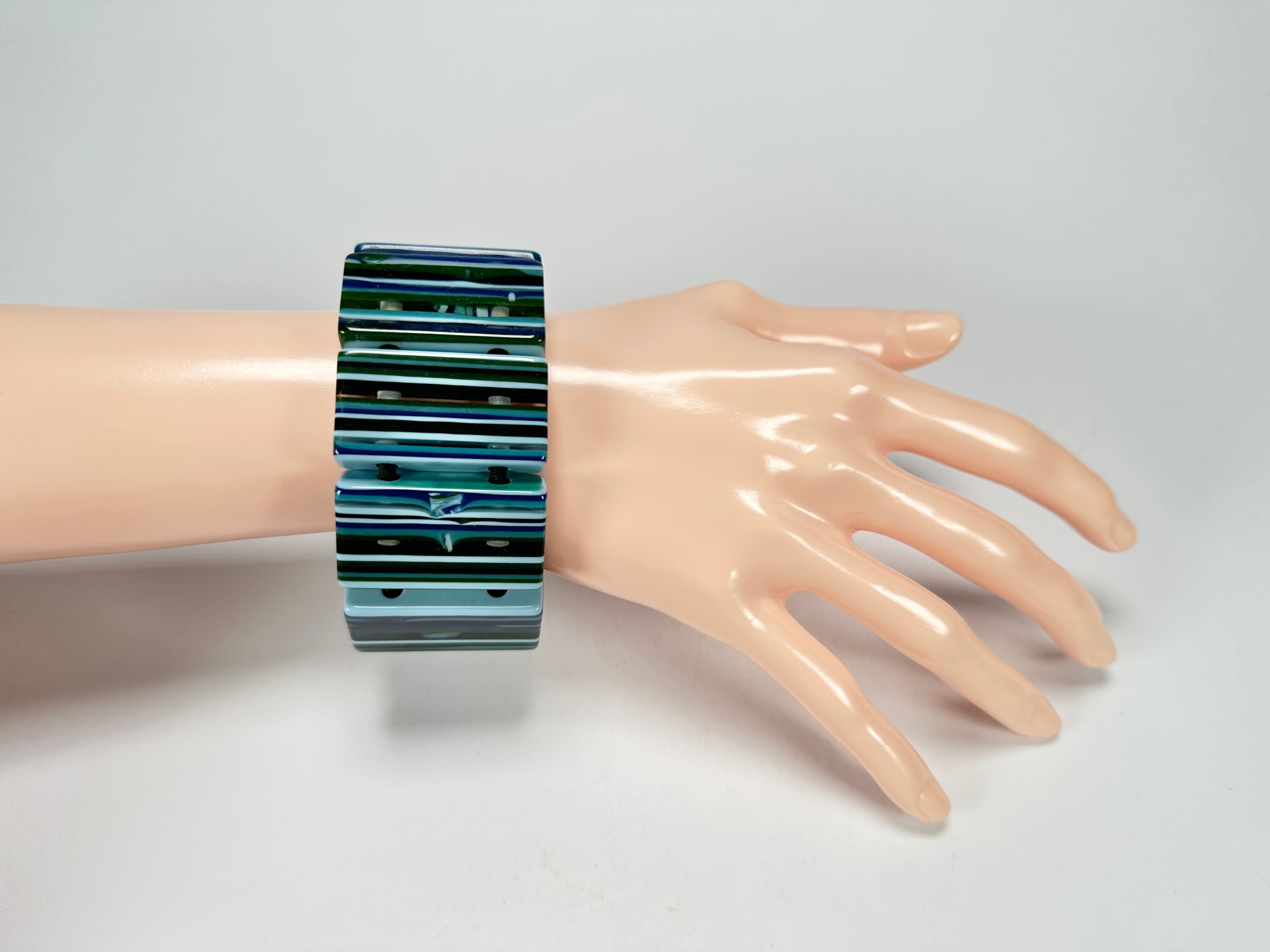 Jackie Brazil "Pop Art" Liquorice Blue Mix 8 Squares Elasticated Bracelet ( B0376 )