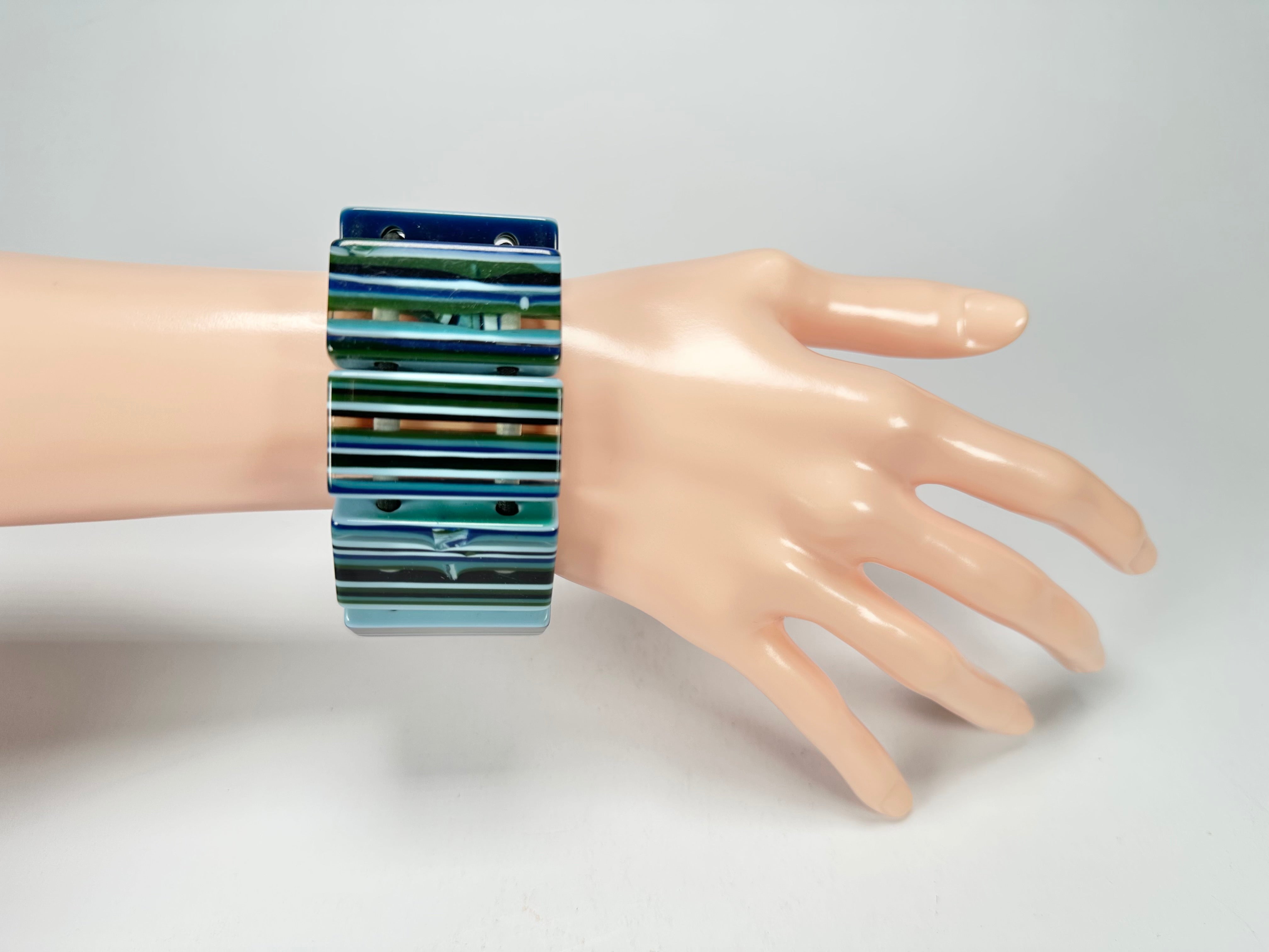 Jackie Brazil "Pop Art" Liquorice Blue Mix 8 Squares Elasticated Bracelet ( B0376 )