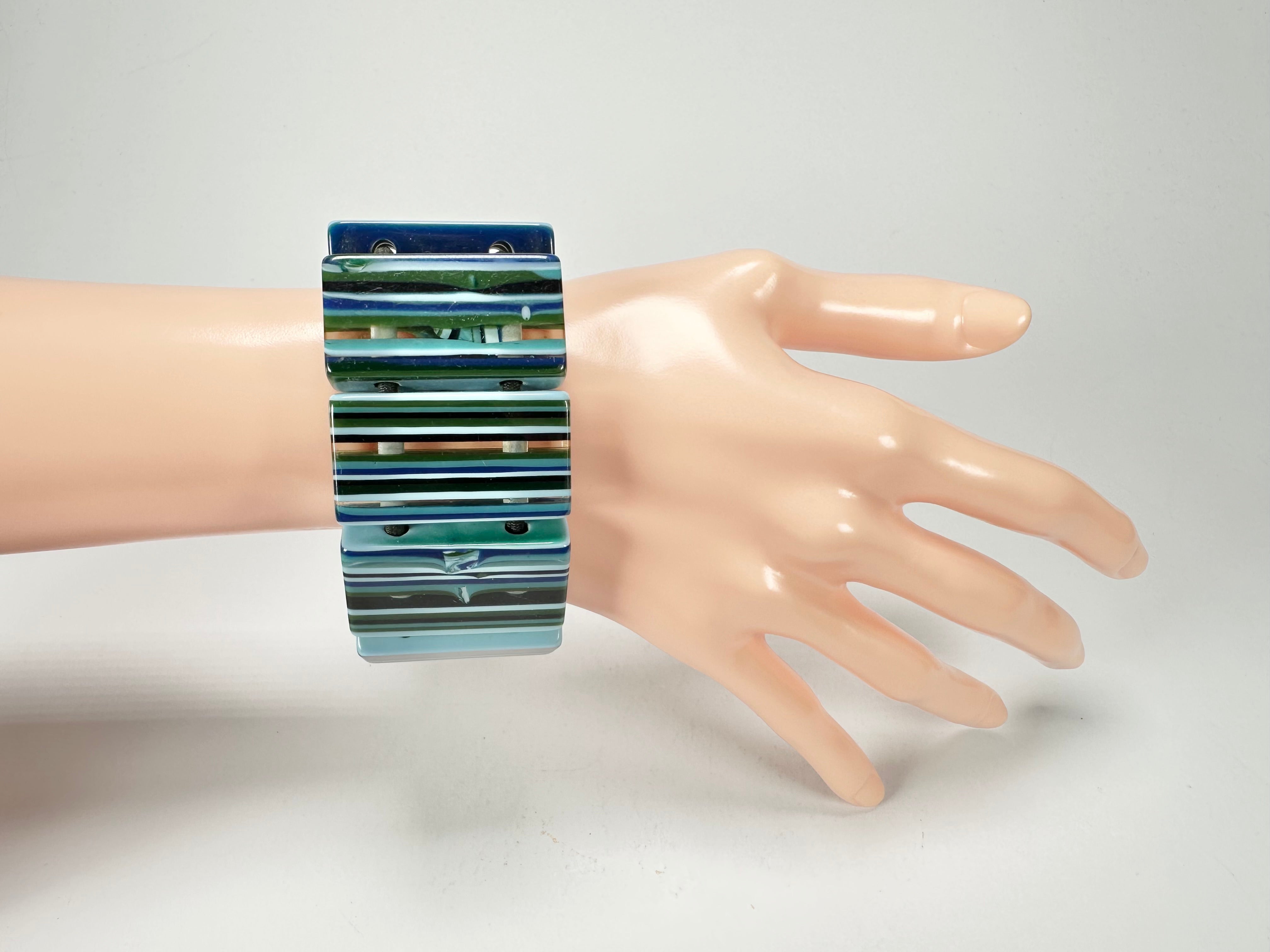 Jackie Brazil "Pop Art" Liquorice Blue Mix 8 Squares Elasticated Bracelet ( B0376 )