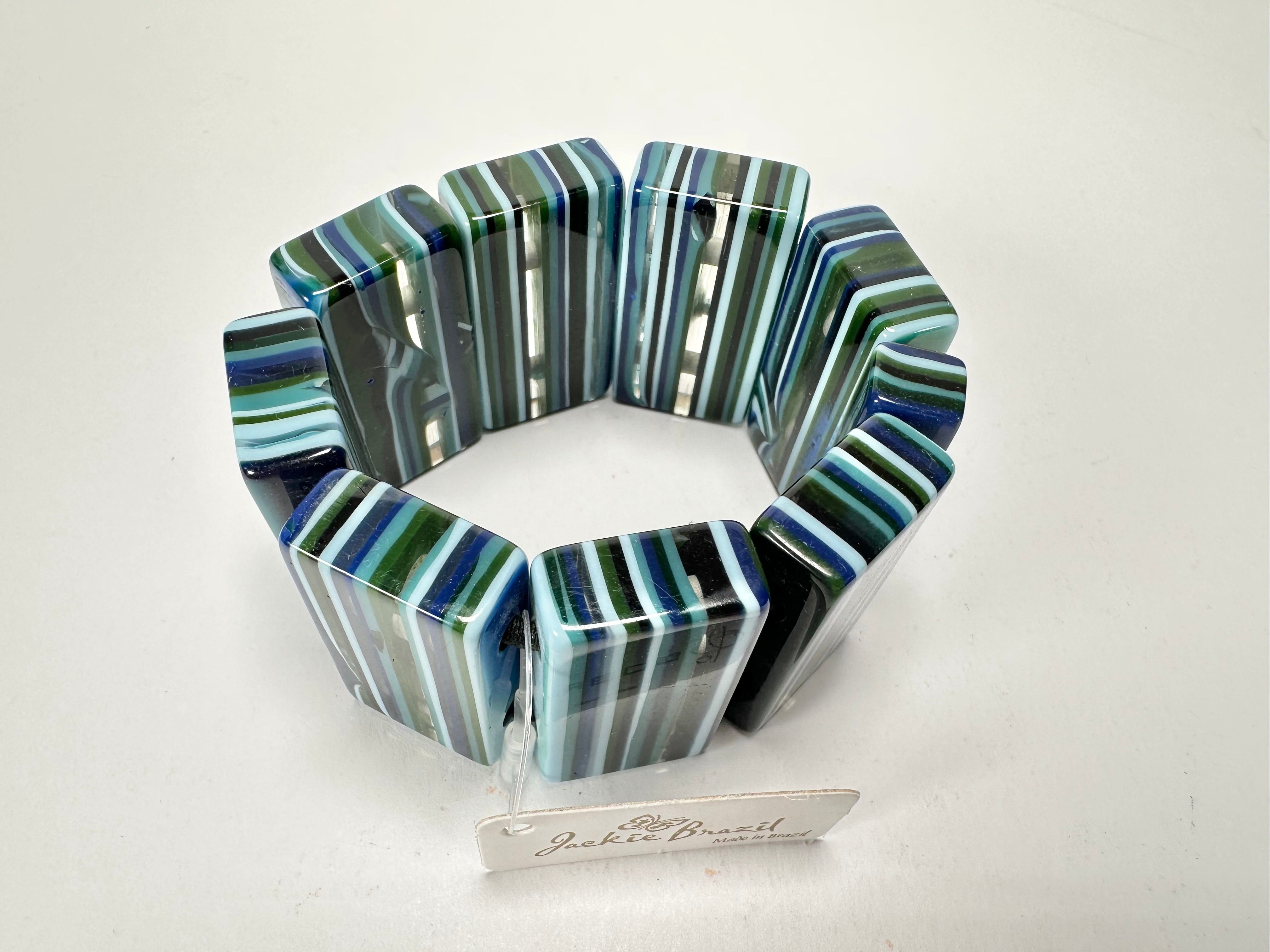 Jackie Brazil "Pop Art" Liquorice Blue Mix 8 Squares Elasticated Bracelet ( B0376 )