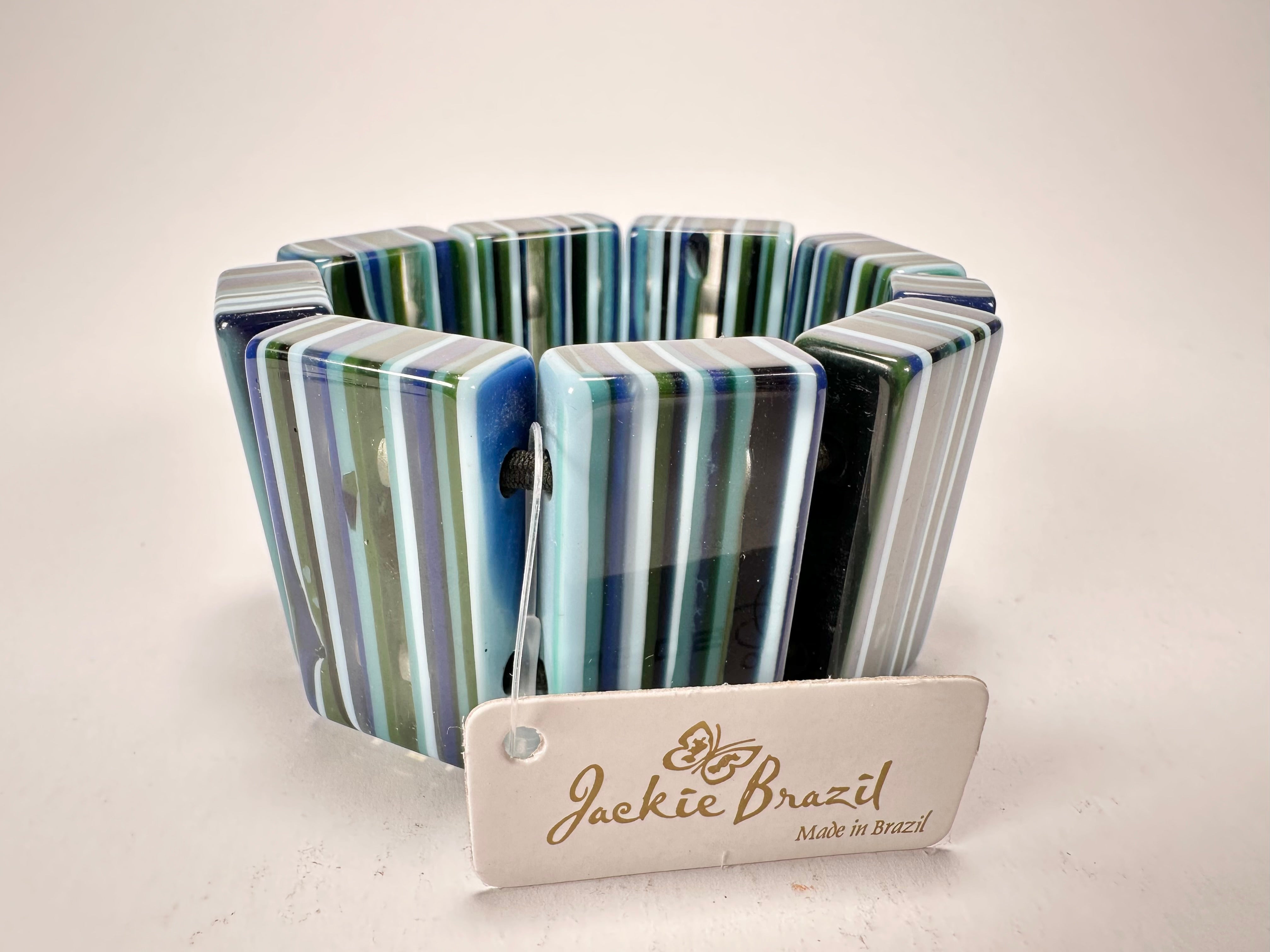 Jackie Brazil "Pop Art" Liquorice Blue Mix 8 Squares Elasticated Bracelet ( B0376 )