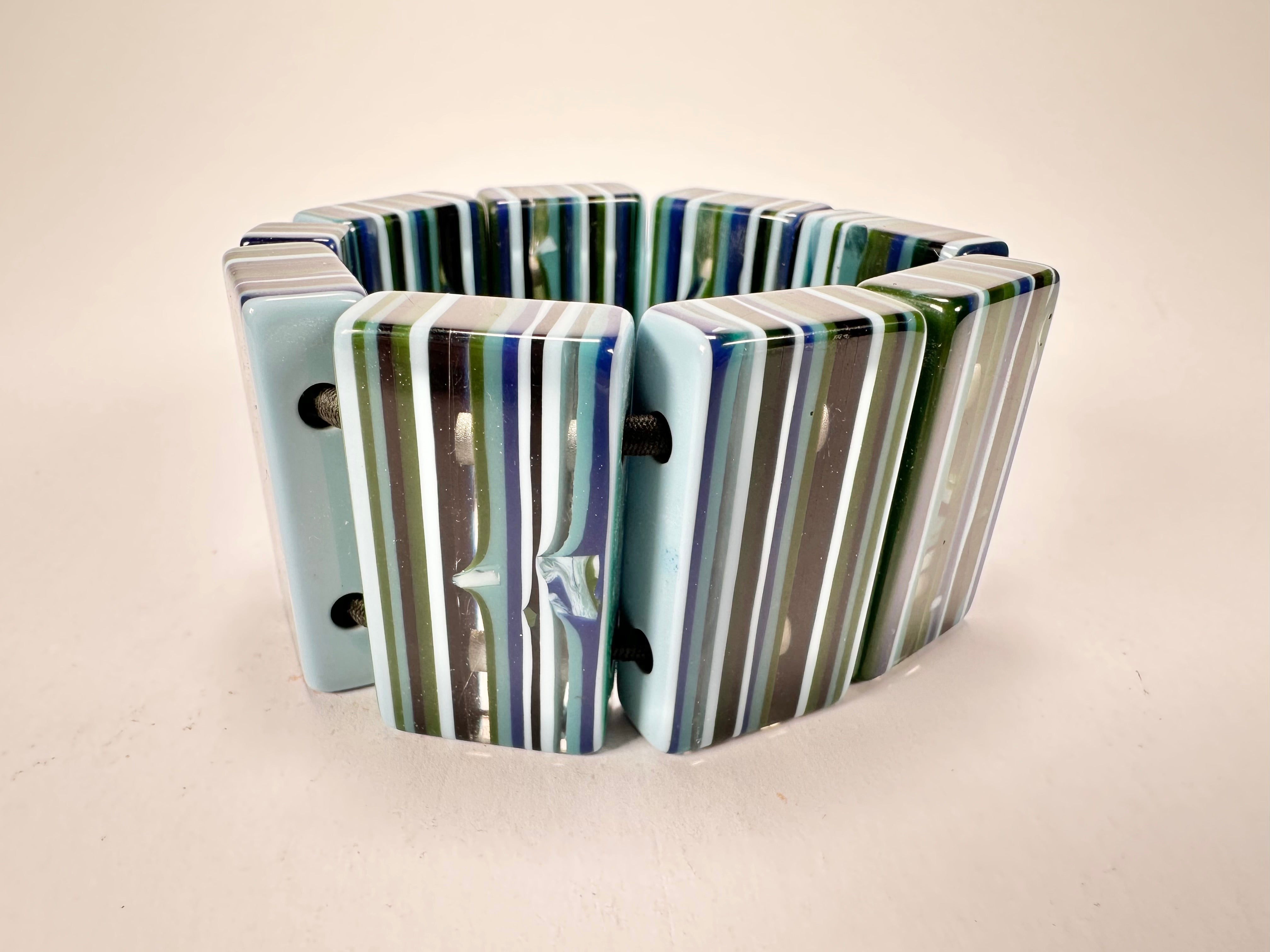 Jackie Brazil "Pop Art" Liquorice Blue Mix 8 Squares Elasticated Bracelet ( B0376 )