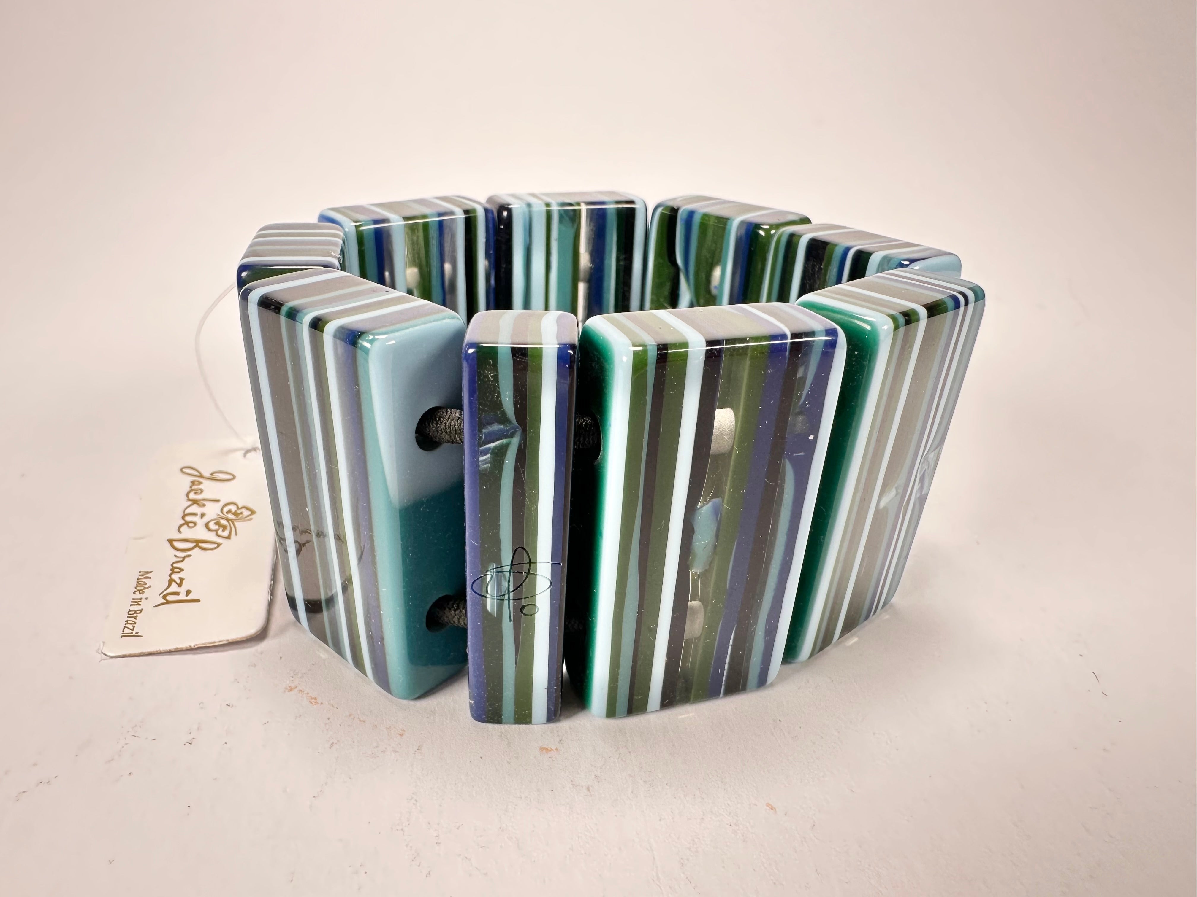 Jackie Brazil "Pop Art" Liquorice Blue Mix 8 Squares Elasticated Bracelet ( B0376 )