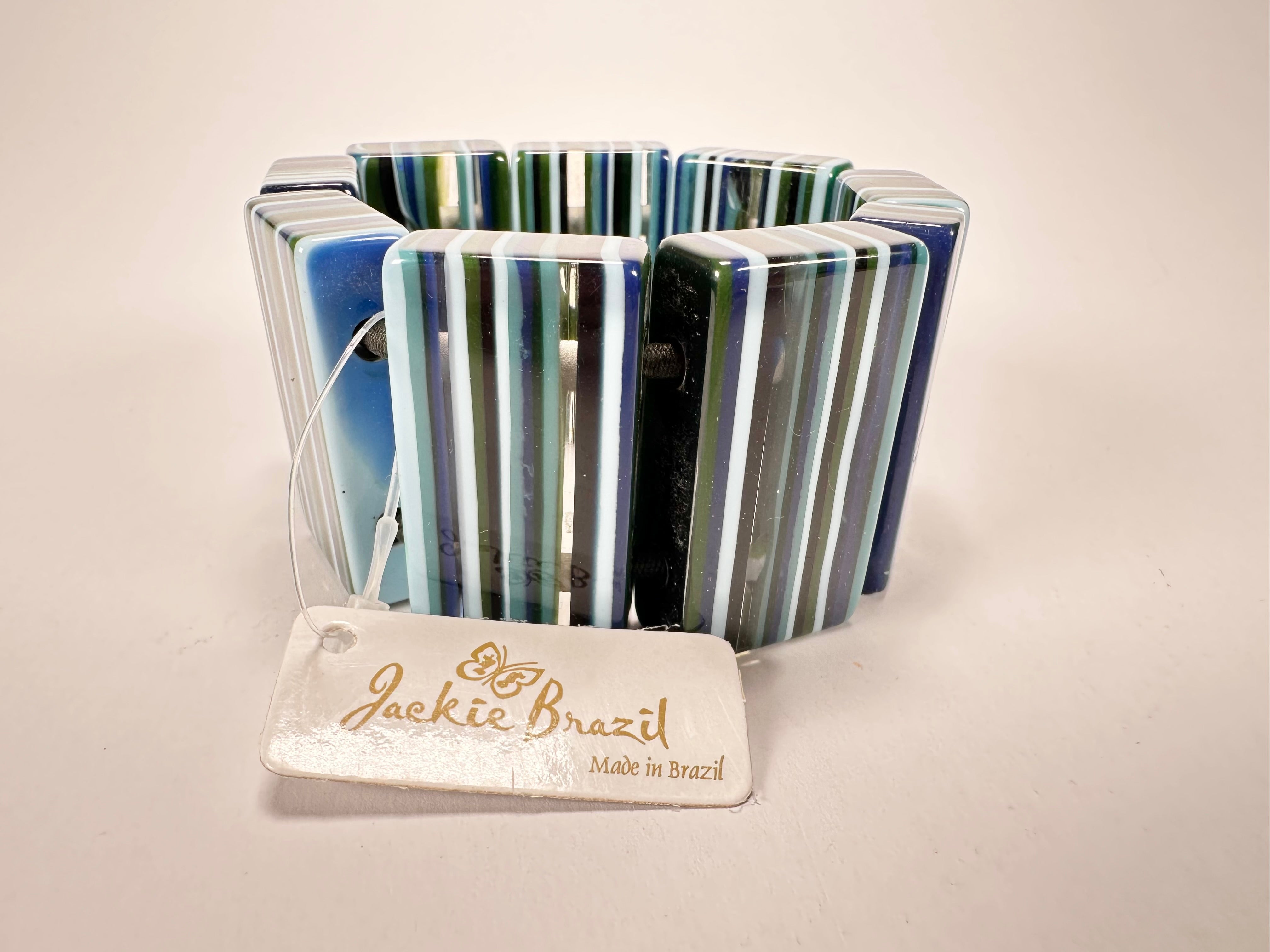 Jackie Brazil "Pop Art" Liquorice Blue Mix 8 Squares Elasticated Bracelet ( B0376 )