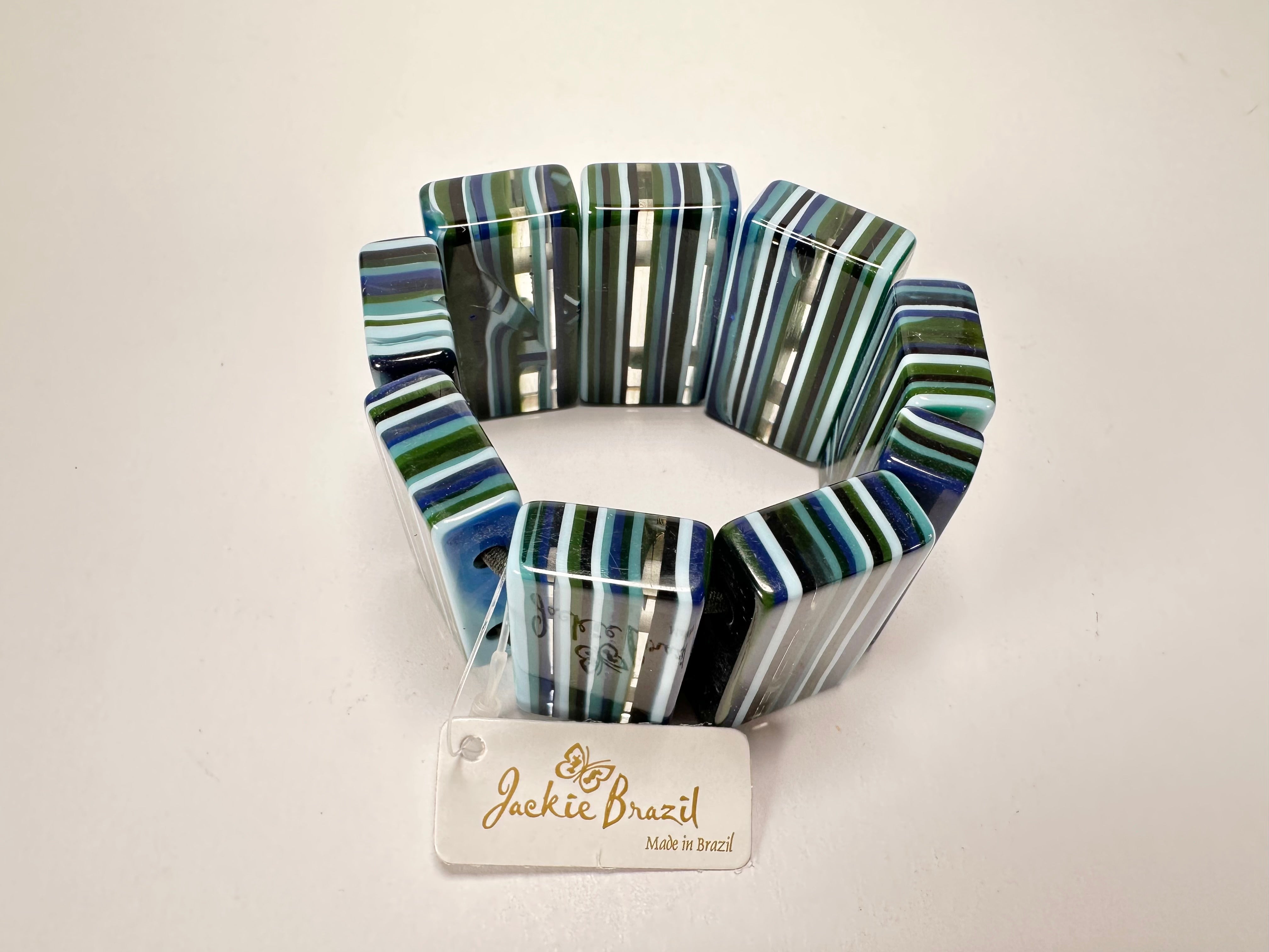 Jackie Brazil "Pop Art" Liquorice Blue Mix 8 Squares Elasticated Bracelet ( B0376 )