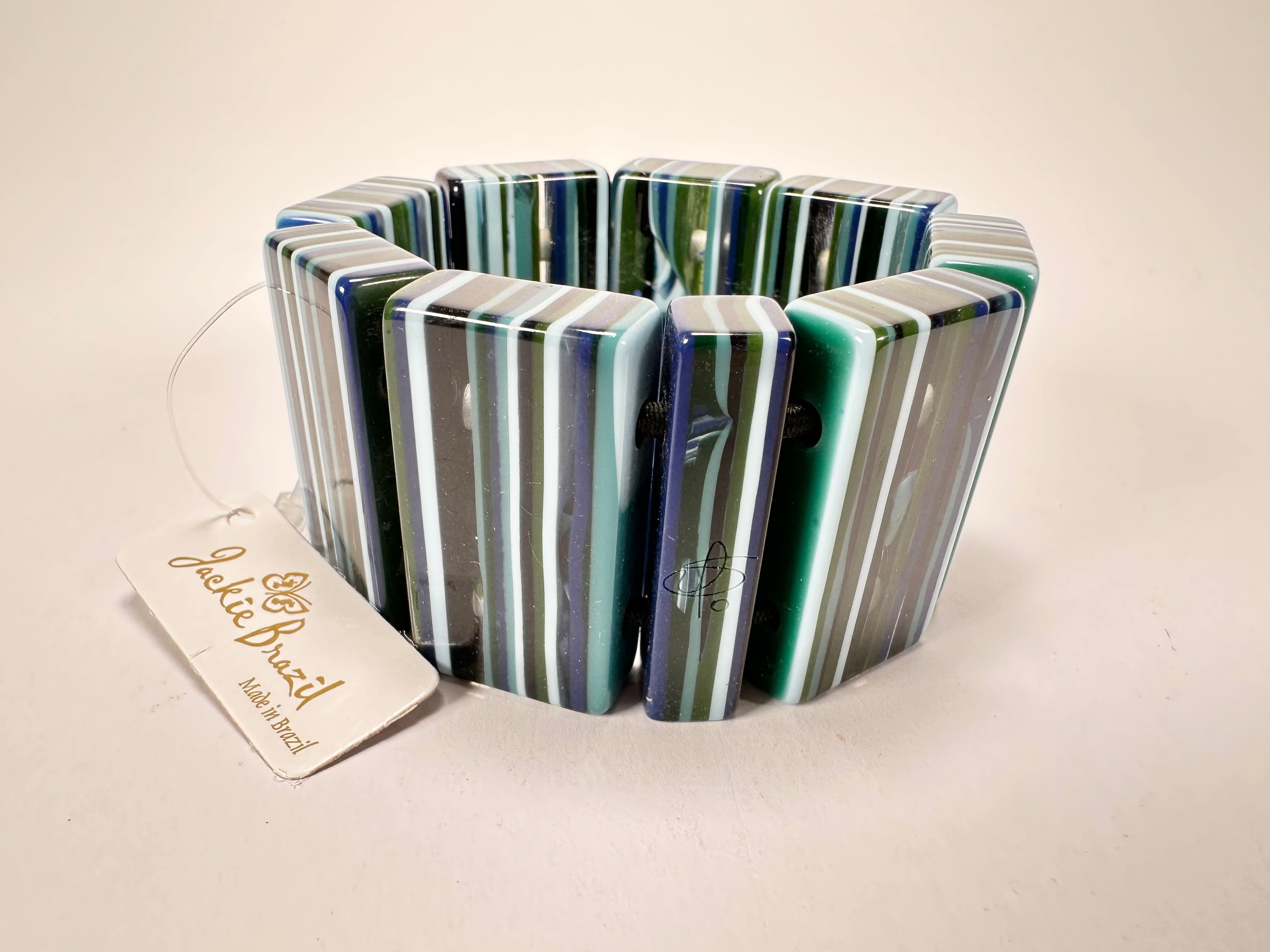 Jackie Brazil "Pop Art" Liquorice Blue Mix 8 Squares Elasticated Bracelet ( B0376 )