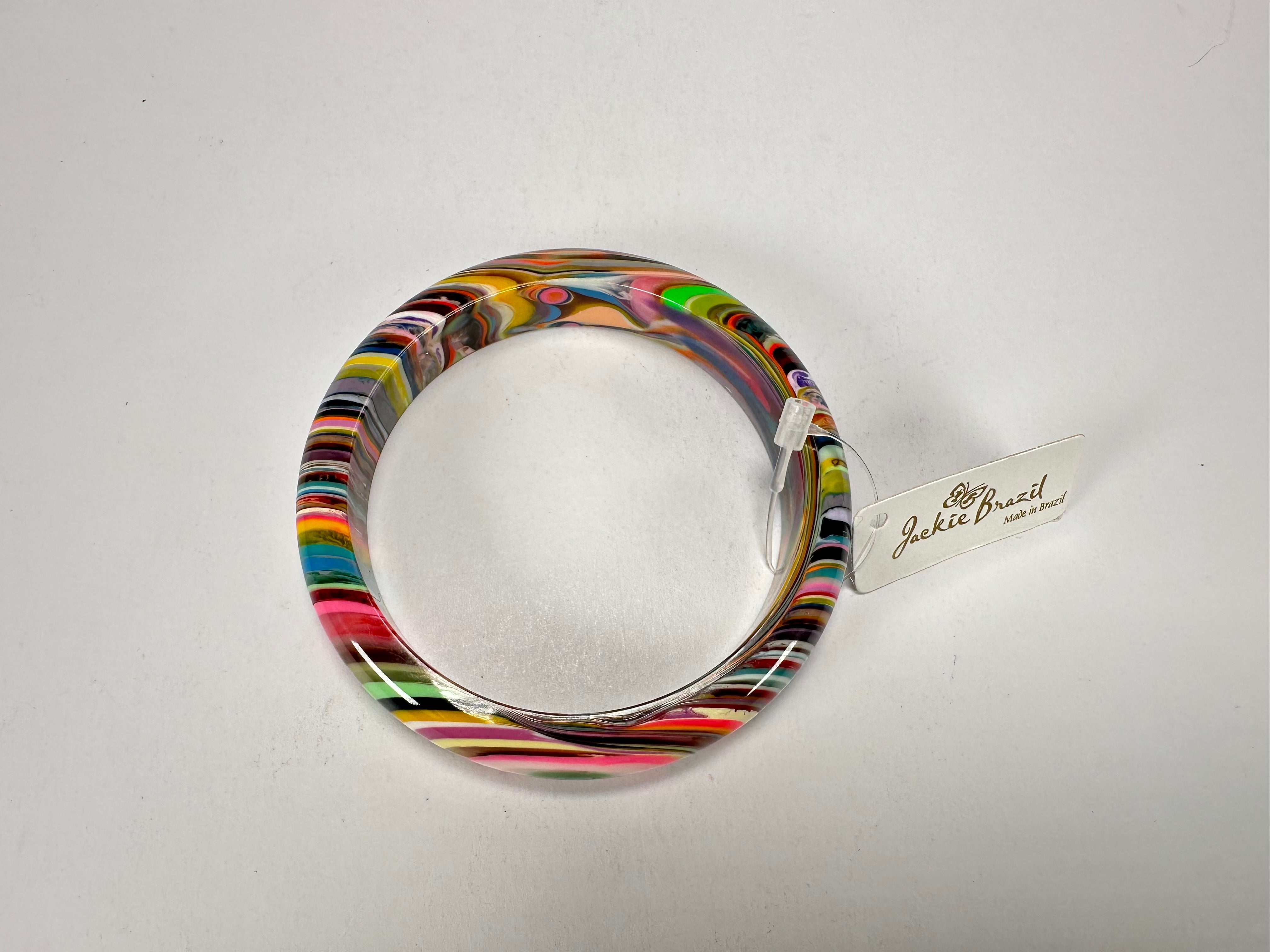 Jackie Brazil "Thin Cat Eye" Liquorice Allsorts with Cat Eye Spring Colour 1.3cm Resin Bangle ( B1151 )