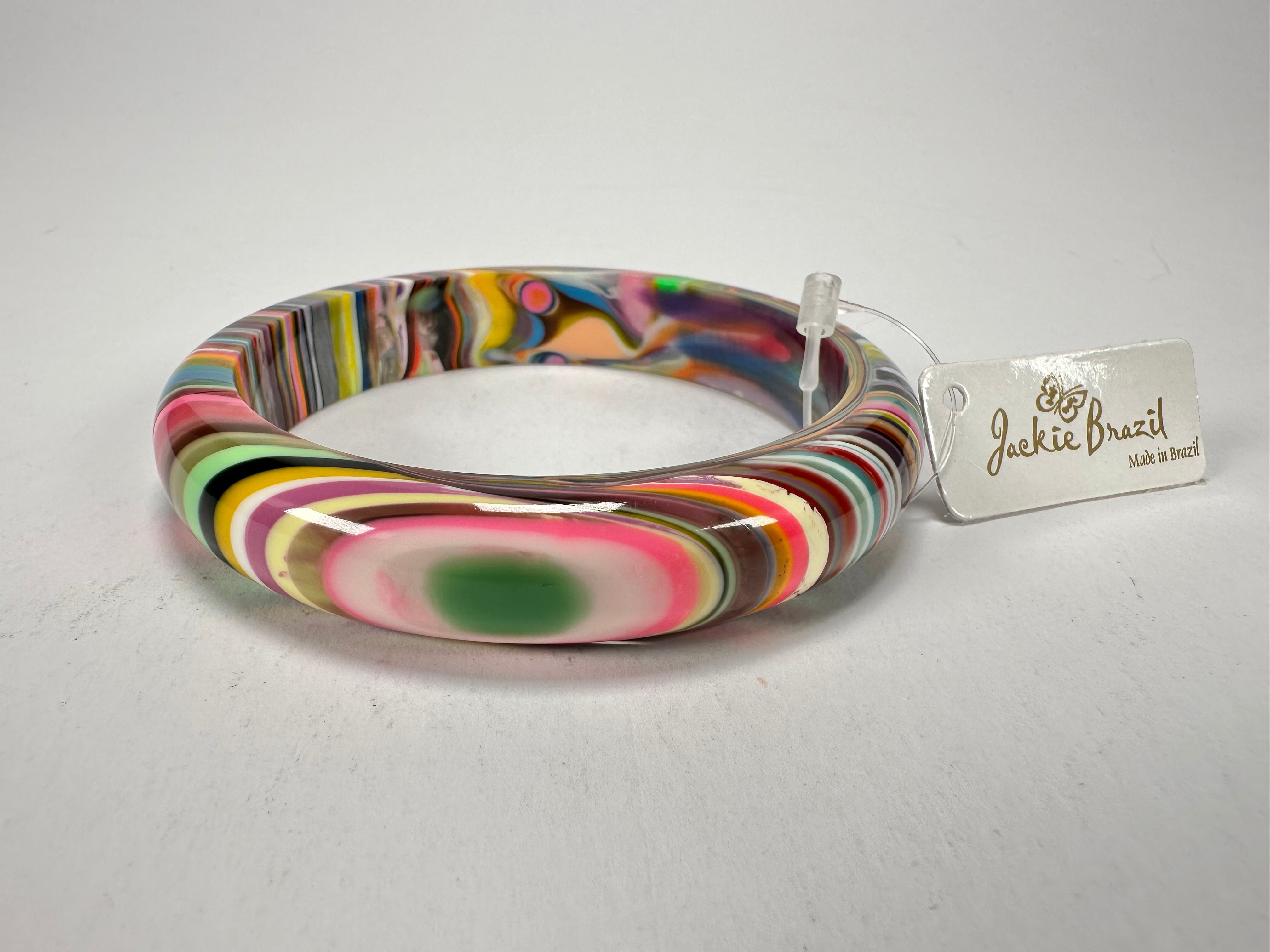 Jackie Brazil "Thin Cat Eye" Liquorice Allsorts with Cat Eye Spring Colour 1.3cm Resin Bangle ( B1151 )