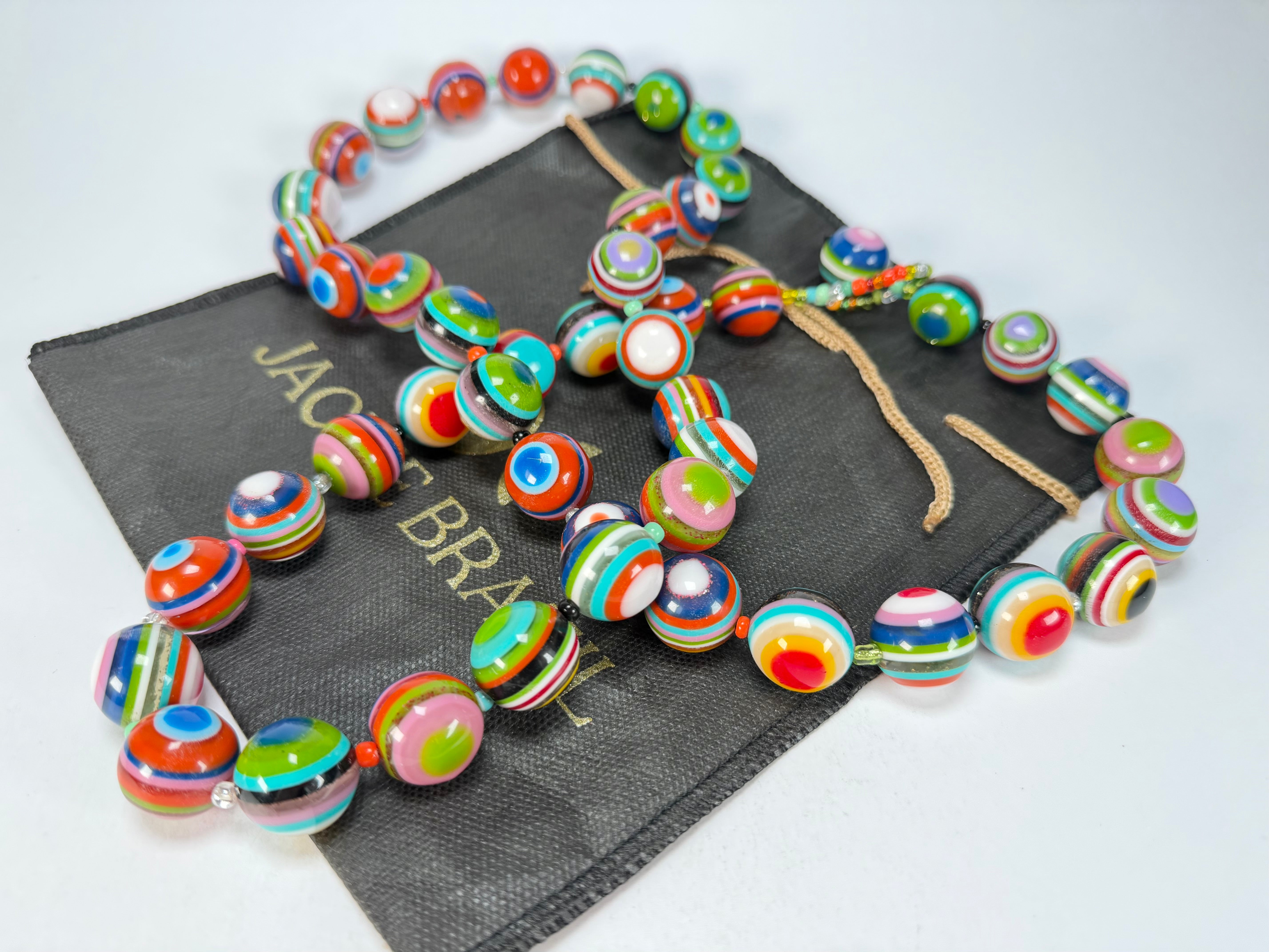 Jackie Brazil "Lola" Liquorice Stripes Medium Spheres 110cm Resin Necklace ( N2900 )