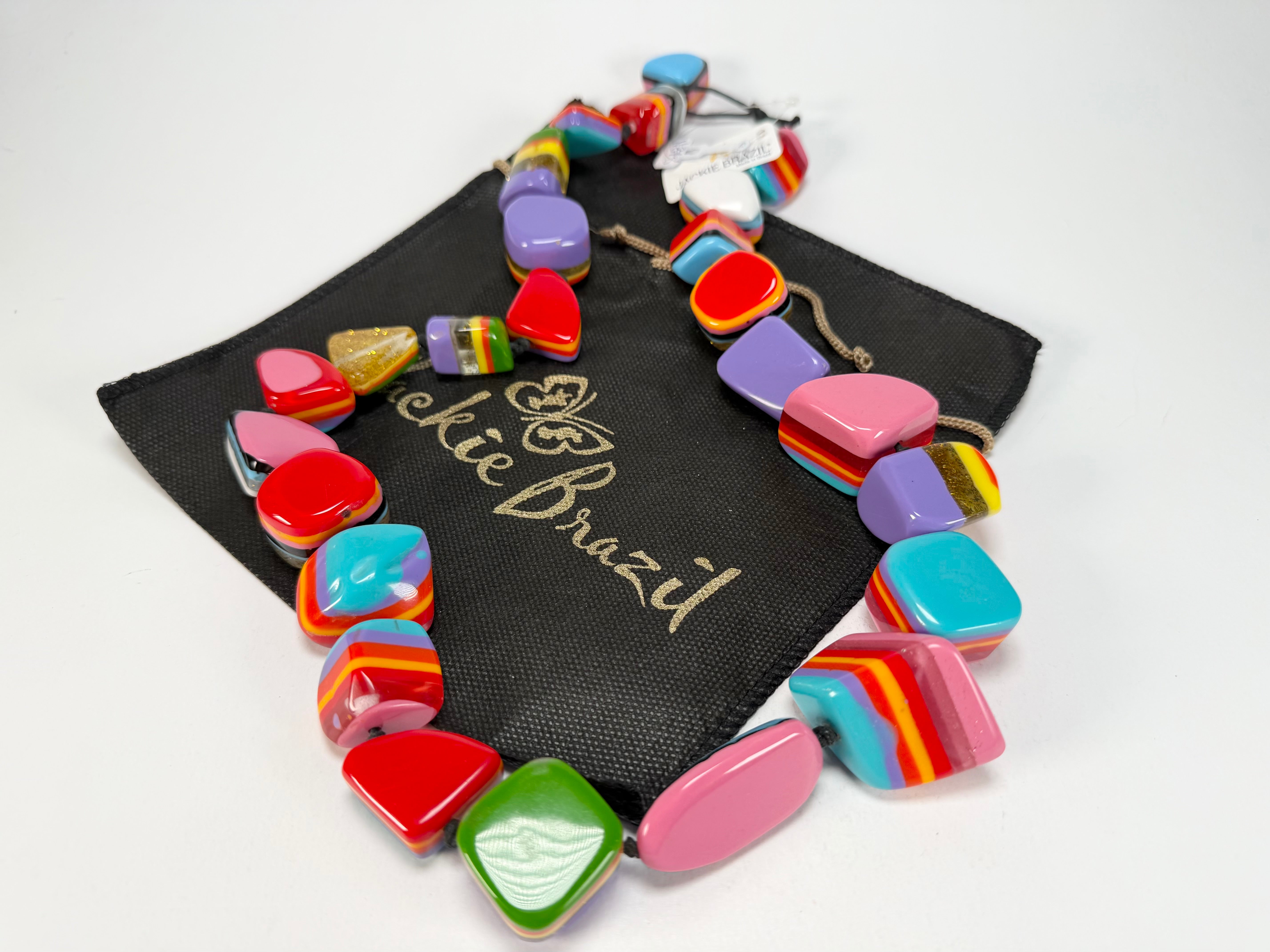 Jackie Brazil "Natural" Pop Art Large Stones 55cm Resin Necklace ( N0378 )