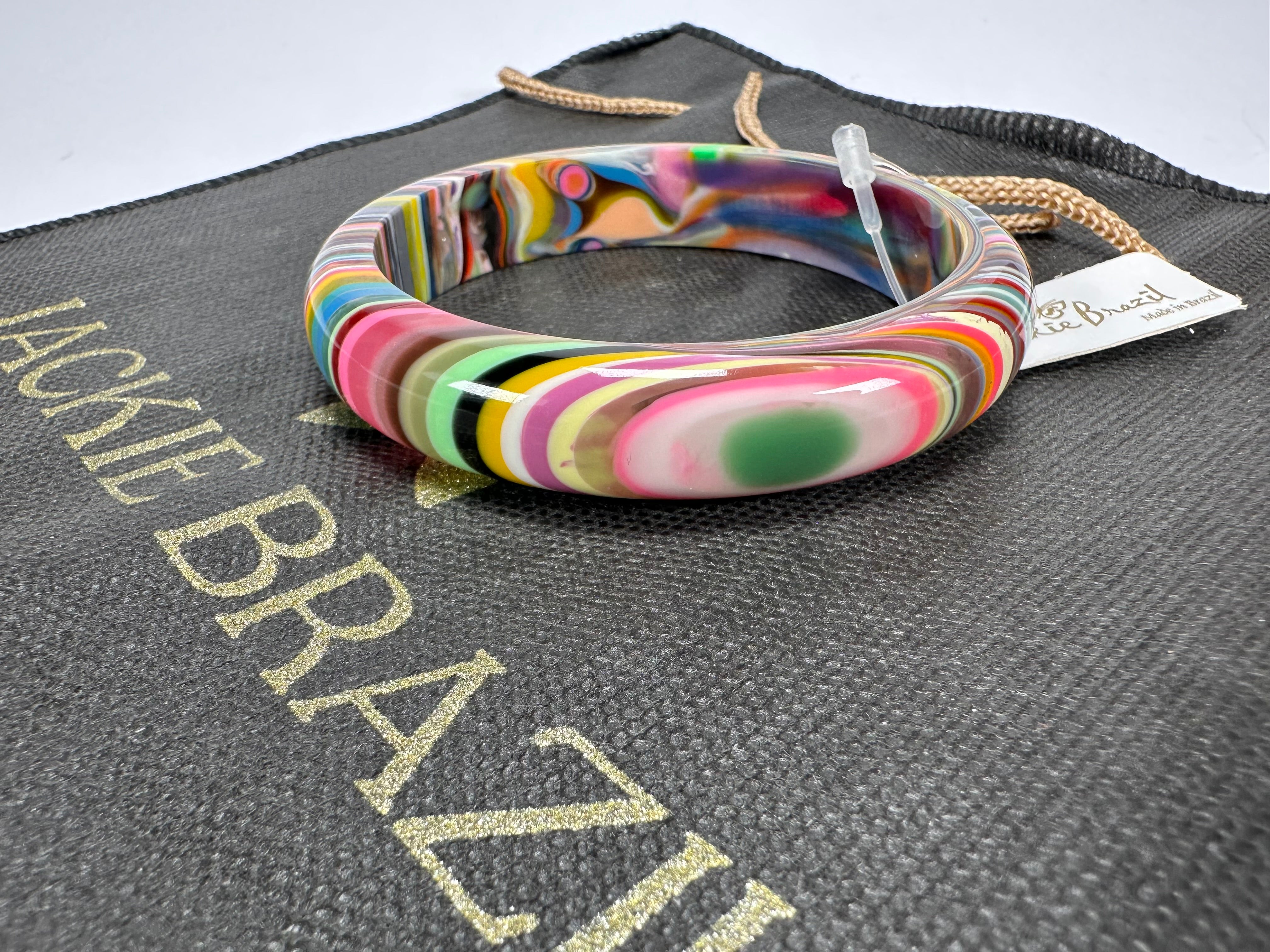 Jackie Brazil "Thin Cat Eye" Liquorice Allsorts with Cat Eye Spring Colour 1.3cm Resin Bangle ( B1151 )