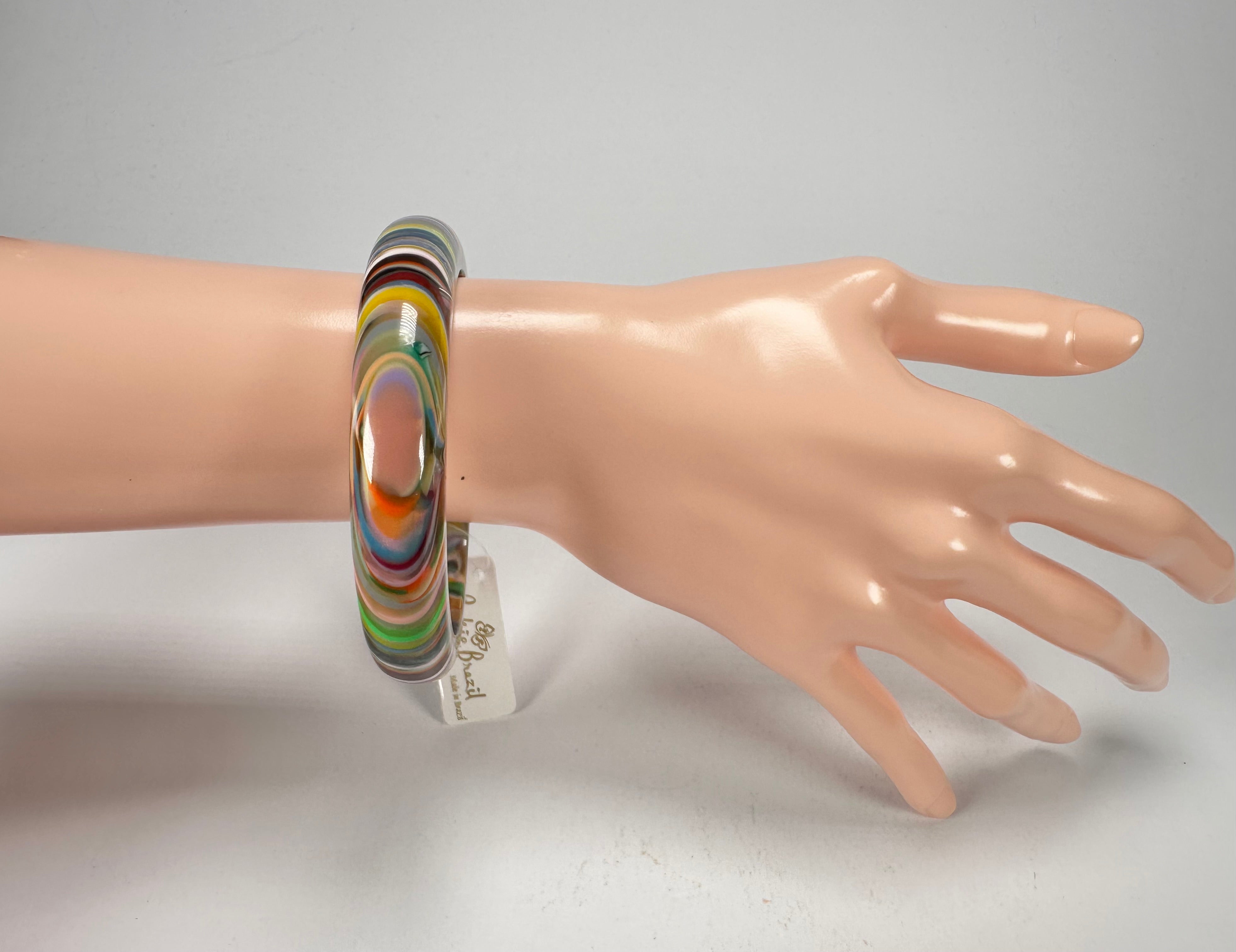 Jackie Brazil "Thin Cat Eye" Liquorice Allsorts with Cat Eye Spring Colour 1.3cm Resin Bangle ( B1151 )