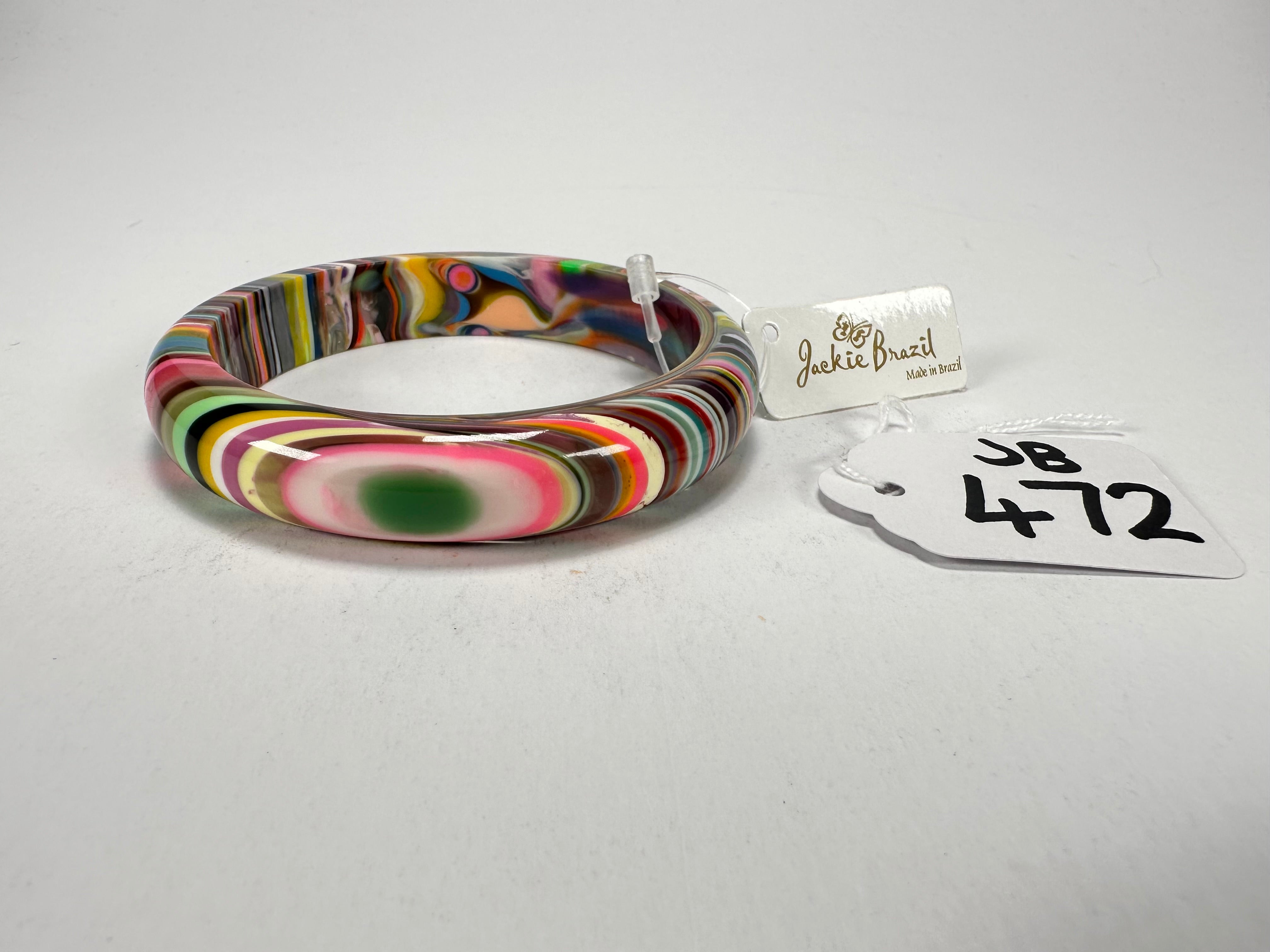 Jackie Brazil "Thin Cat Eye" Liquorice Allsorts with Cat Eye Spring Colour 1.3cm Resin Bangle ( B1151 )