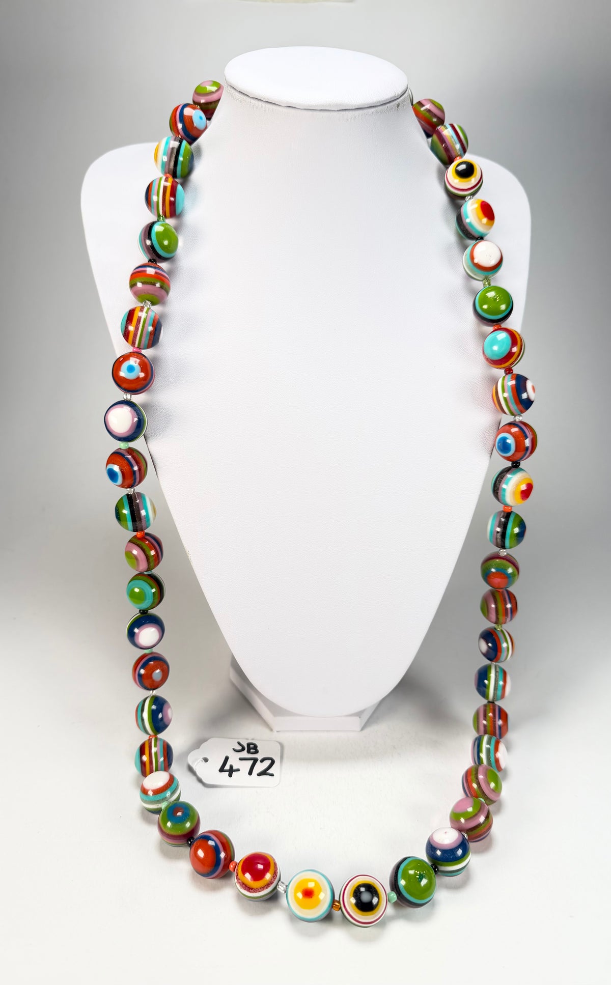 Jackie Brazil "Lola" Liquorice Stripes Medium Spheres 110cm Resin Necklace ( N2900 )