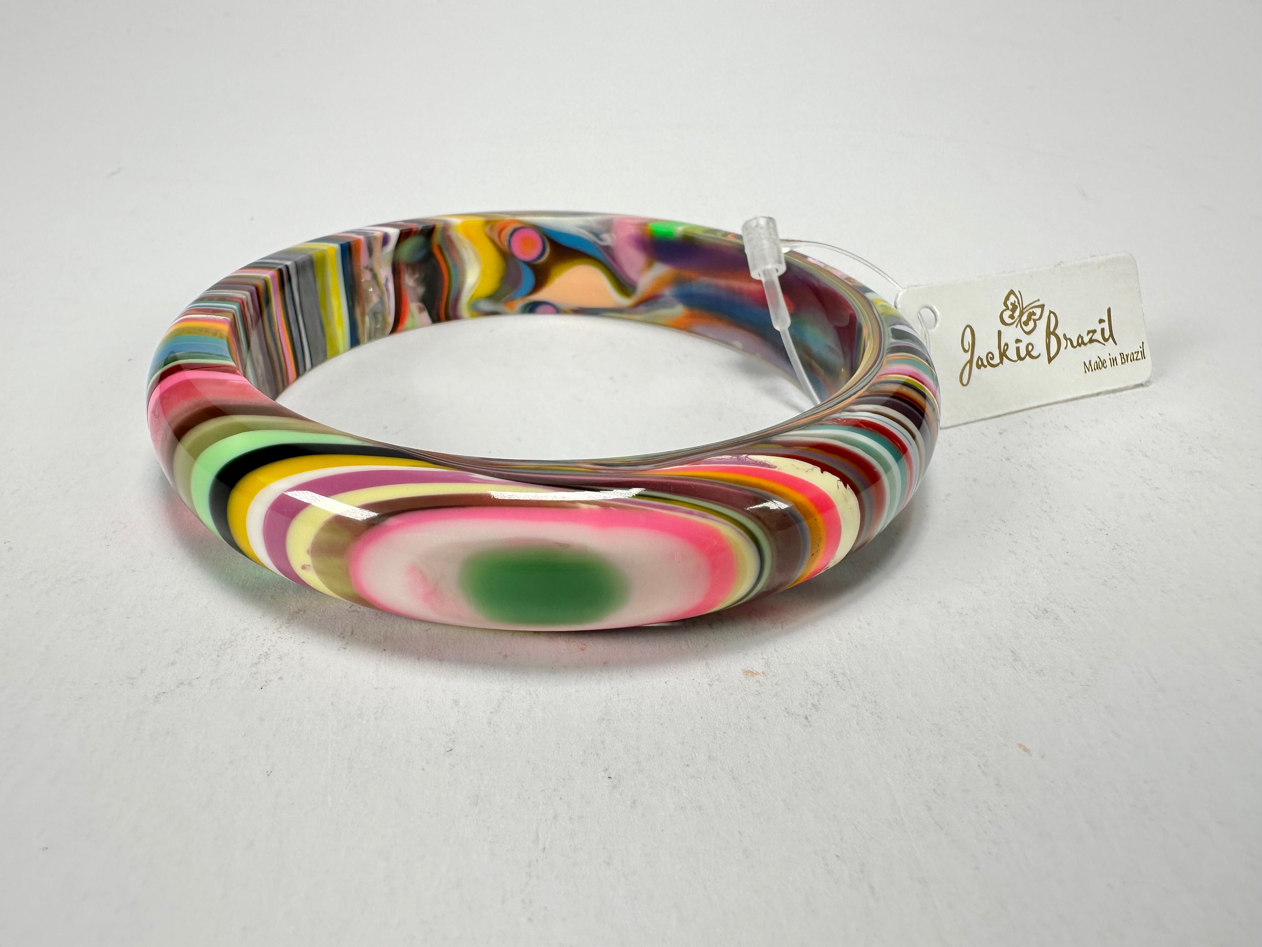 Jackie Brazil "Thin Cat Eye" Liquorice Allsorts with Cat Eye Spring Colour 1.3cm Resin Bangle ( B1151 )