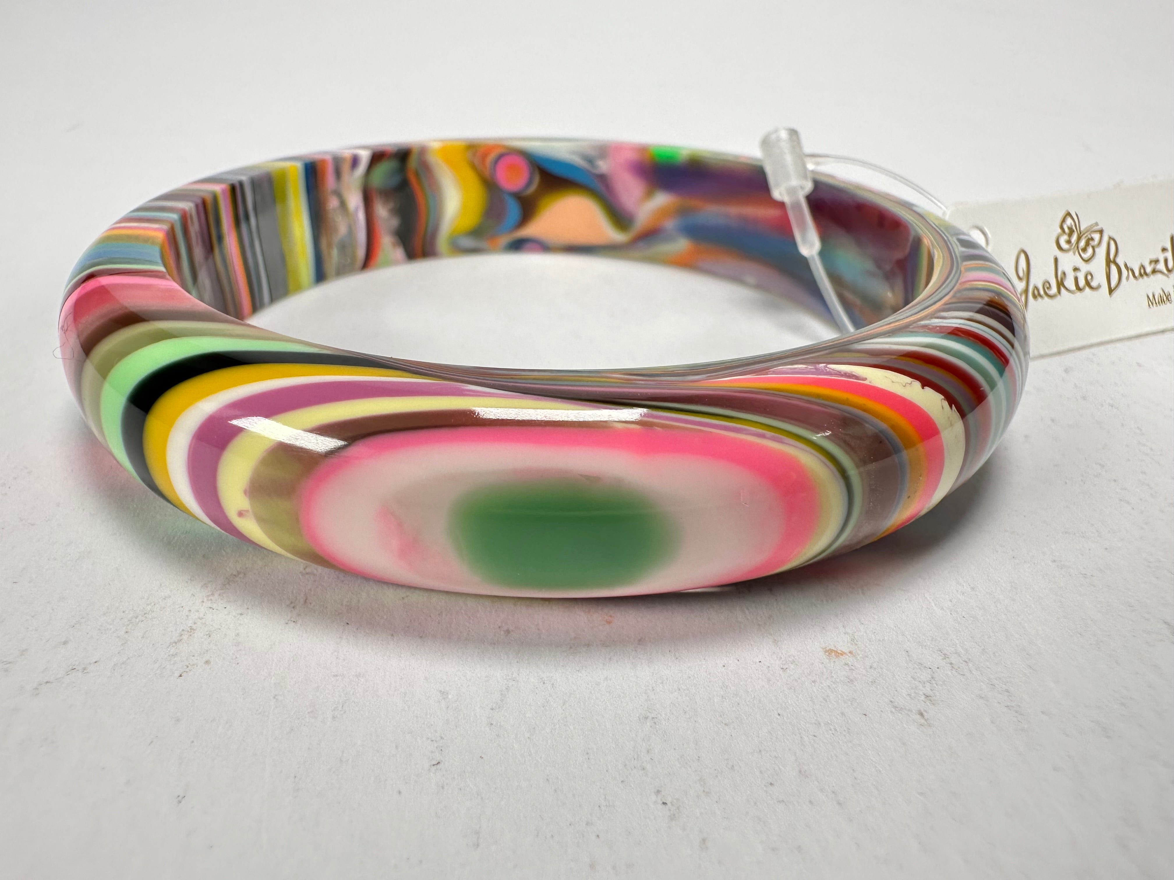 Jackie Brazil "Thin Cat Eye" Liquorice Allsorts with Cat Eye Spring Colour 1.3cm Resin Bangle ( B1151 )